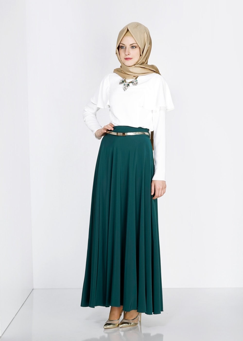 Tesettür giyim YEŞİL 6663 Criss Tesettür Etek