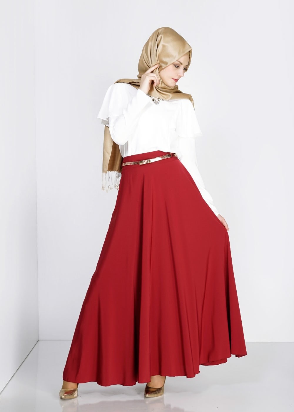 Tesettür giyim BORDO 6663 Criss Tesettür Etek