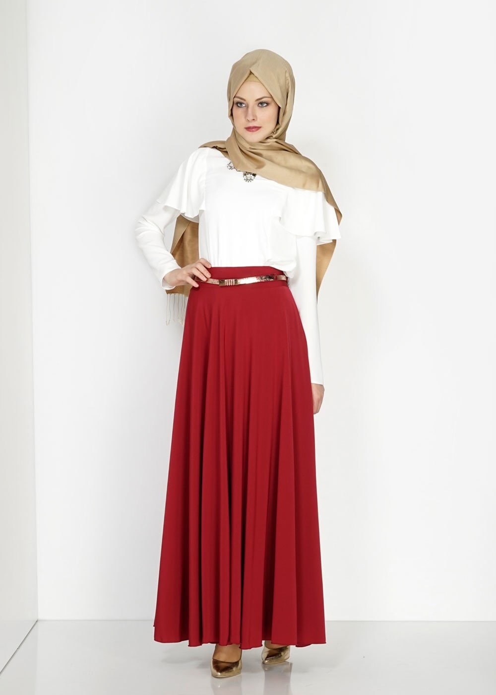 Tesettür giyim BORDO 6663 Criss Tesettür Etek