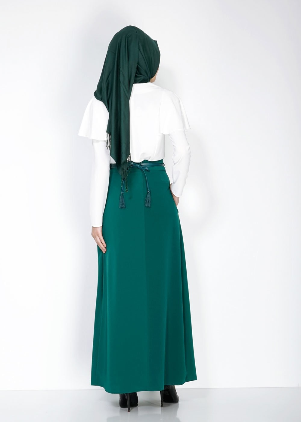 Tesettür giyim YEŞİL DÜZ KESİM PİLİSELİ ETEK 6664 