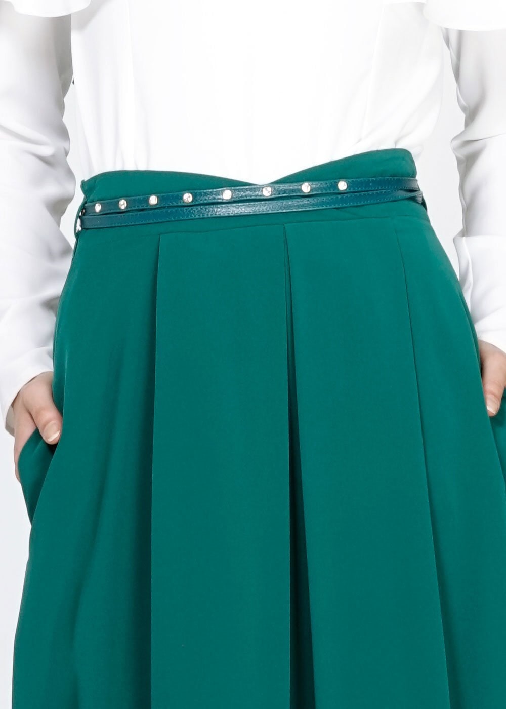 Tesettür giyim YEŞİL DÜZ KESİM PİLİSELİ ETEK 6664 