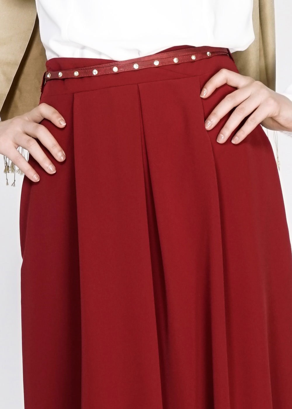 Tesettür giyim BORDO DÜZ KESİM PİLİSELİ ETEK 6664 