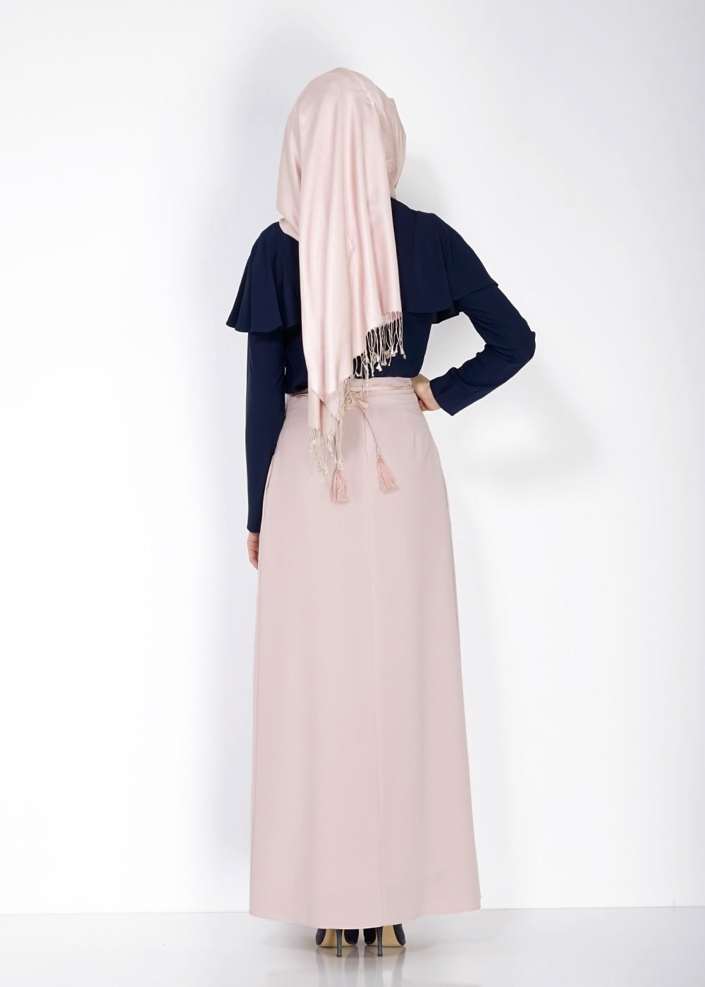 Tesettür giyim PUDRA DÜZ KESİM PİLİSELİ ETEK 6664 