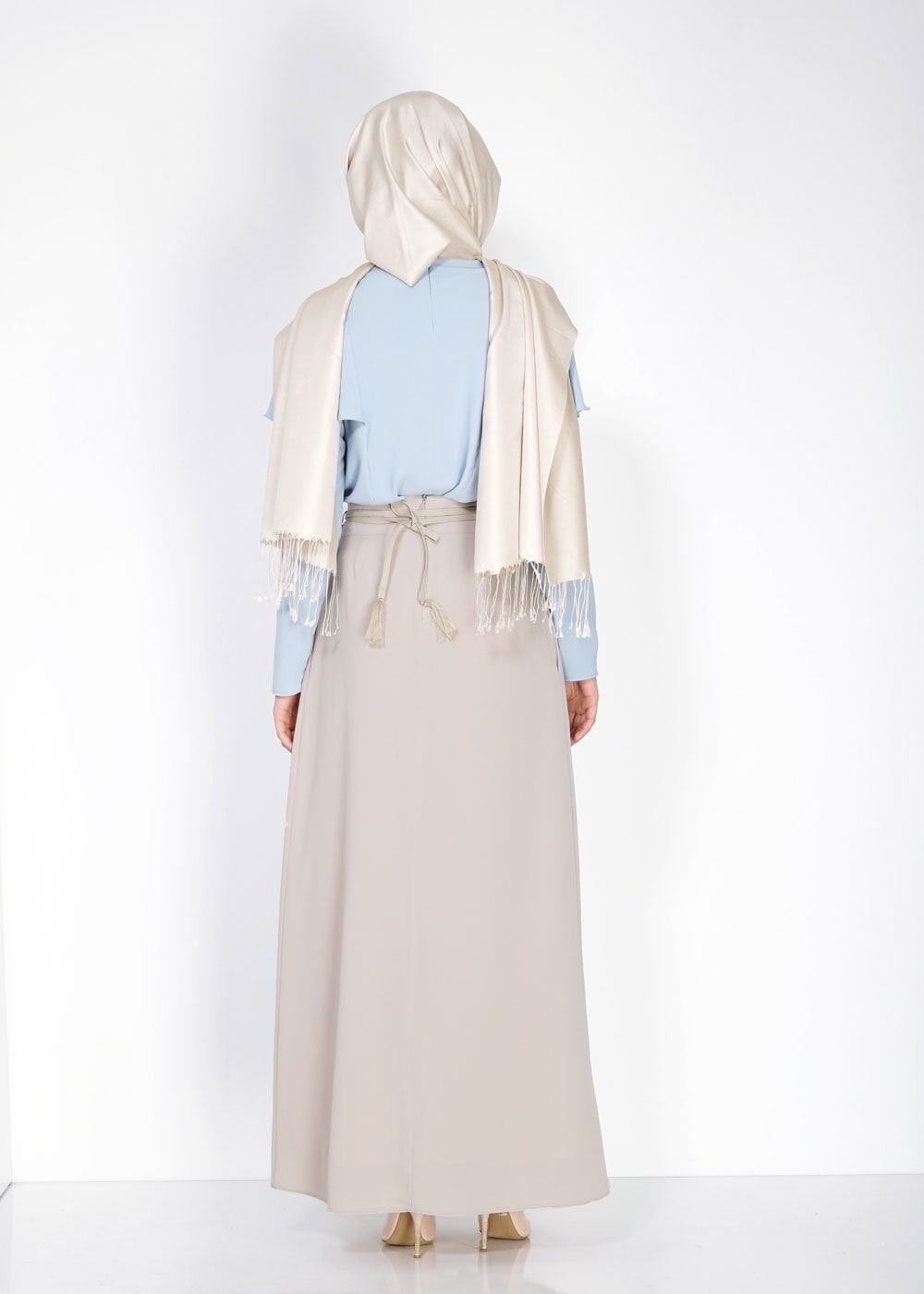 Tesettür giyim BEJ DÜZ KESİM PİLİSELİ ETEK 6664 