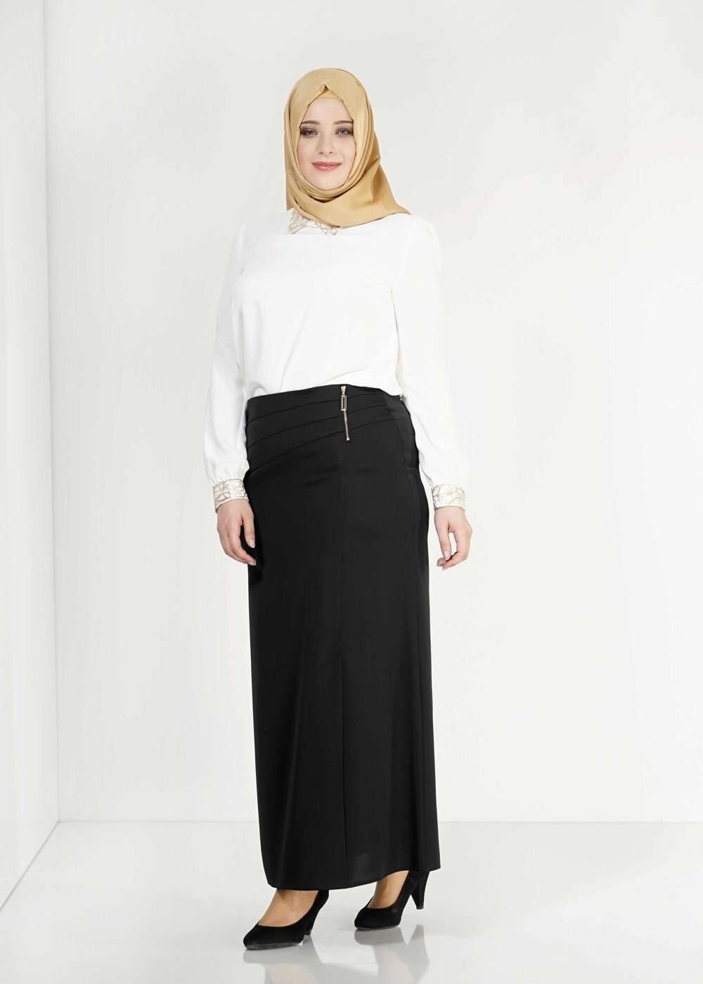 Tesettür giyim SİYAH 6667 Elite Tesettür Etek