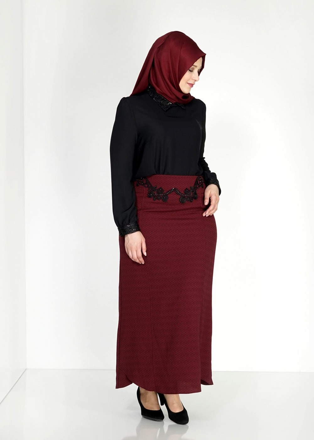 Tesettür giyim BORDO 6668 Nazenin Tesettür Etek