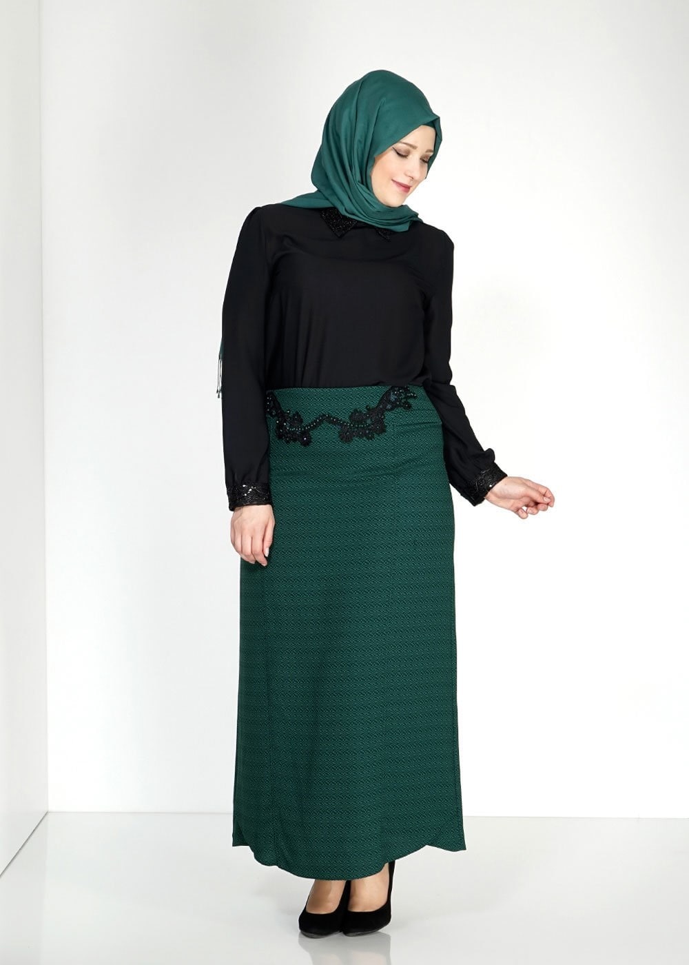 Tesettür giyim YEŞİL 6668 Nazenin Tesettür Etek
