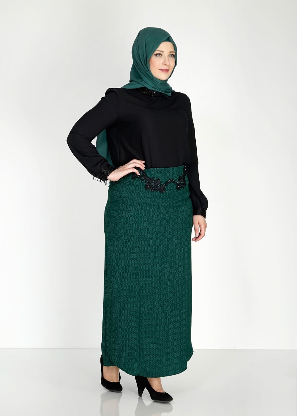 Tesettür giyim YEŞİL 6668 Nazenin Tesettür Etek