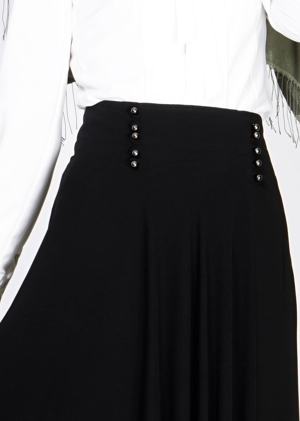 Tesettür giyim SİYAH DÜĞME DETAYLI VOLANLI ETEK 6671