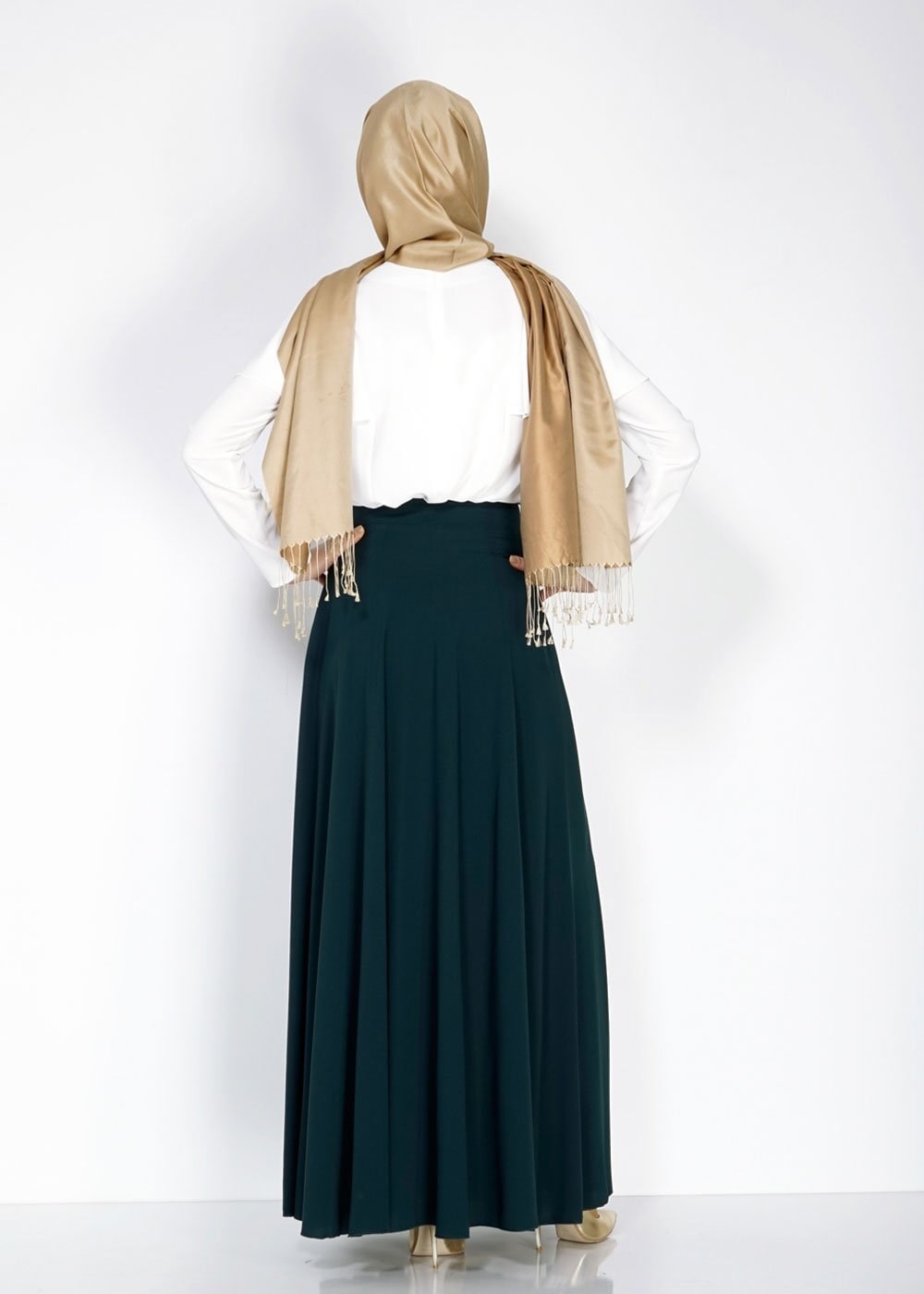 Tesettür giyim MAVİ DÜĞME DETAYLI VOLANLI ETEK 6671