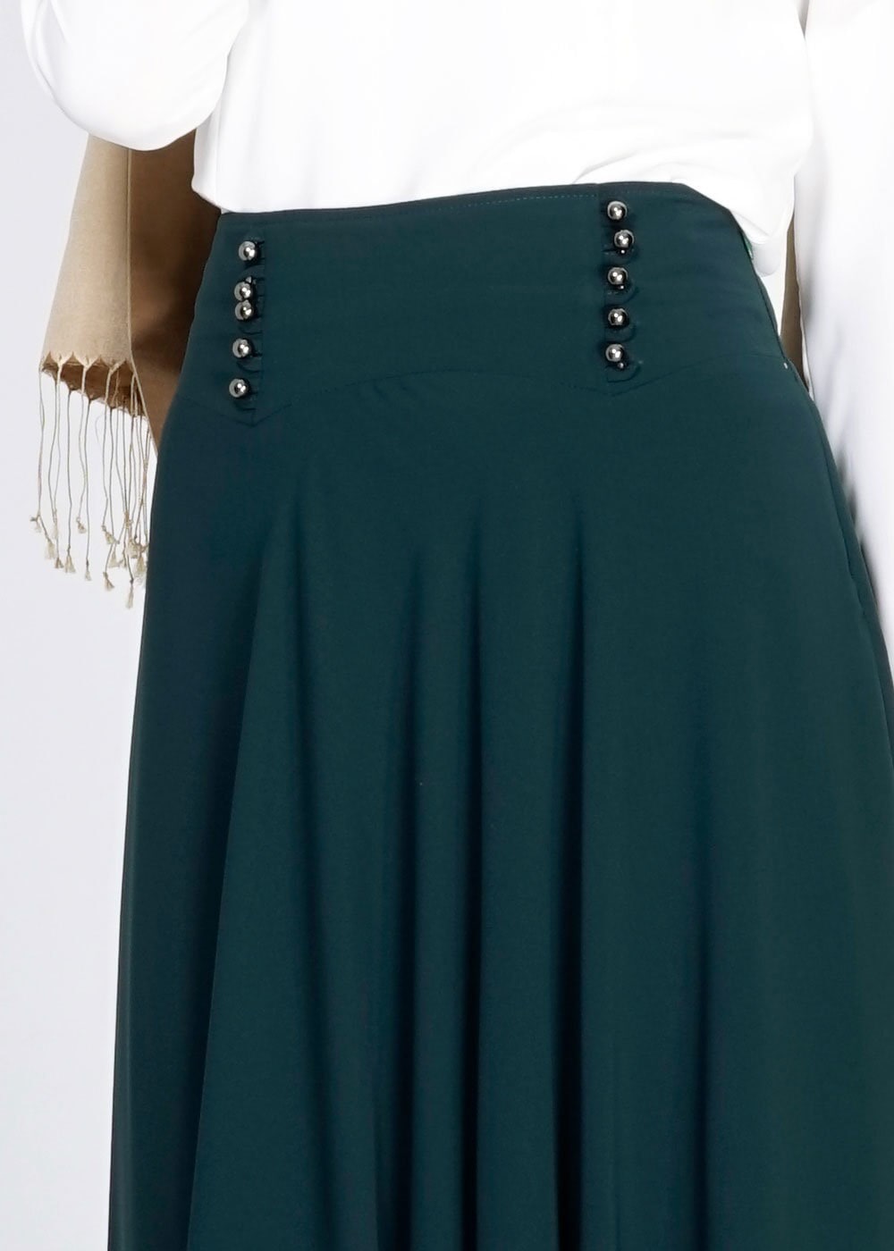 Tesettür giyim MAVİ DÜĞME DETAYLI VOLANLI ETEK 6671