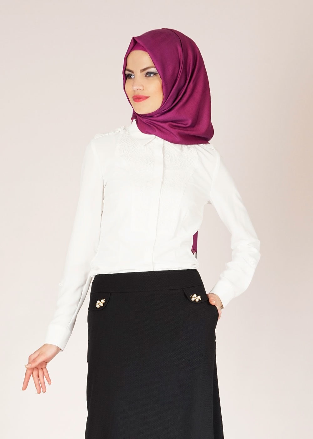 Tesettür giyim SİYAH İNCİ DETAYLI A KESİM ETEK 6674 