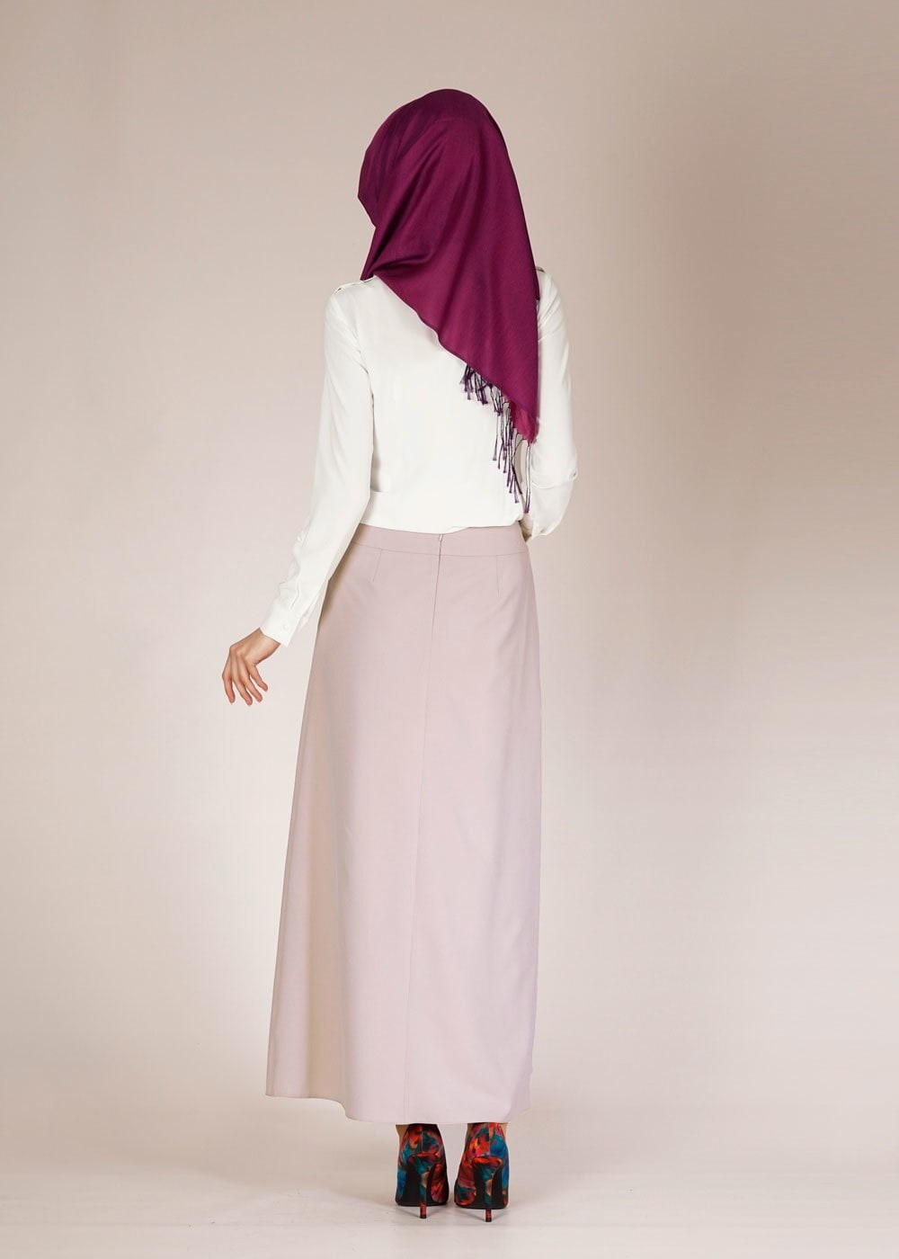 Tesettür giyim BEJ İNCİ DETAYLI A KESİM ETEK 6674 