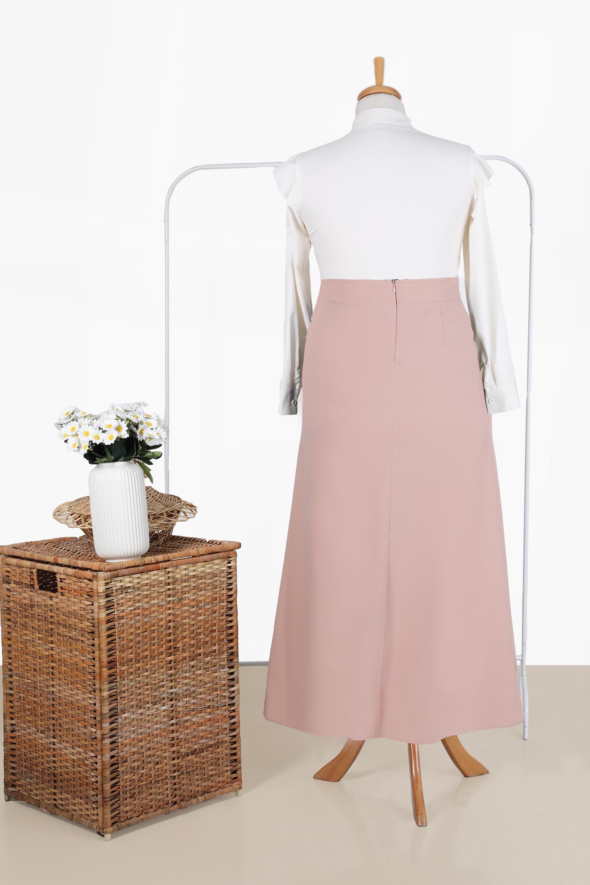 Tesettür giyim PUDRA İNCİ DETAYLI A KESİM ETEK 6674 