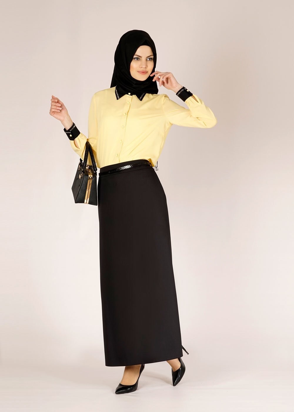 Tesettür giyim SİYAH 6676 PLATO 313 ETEK 38/48 TEK40