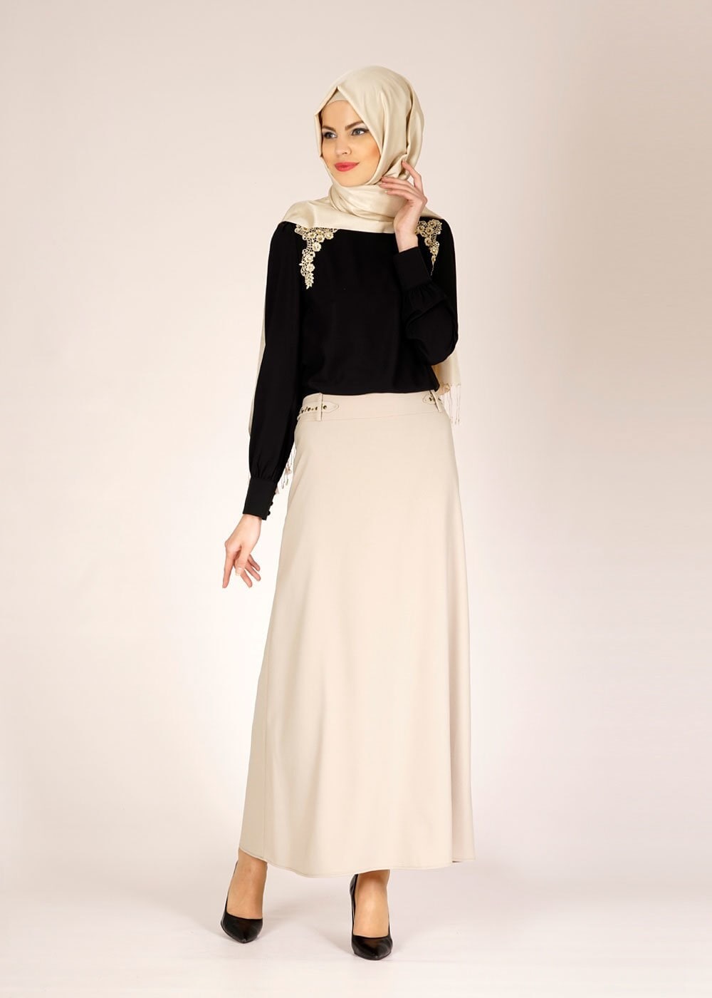 Tesettür giyim BEJ 6686 NAZENİN 9004 ETEK 40/48 TEK38