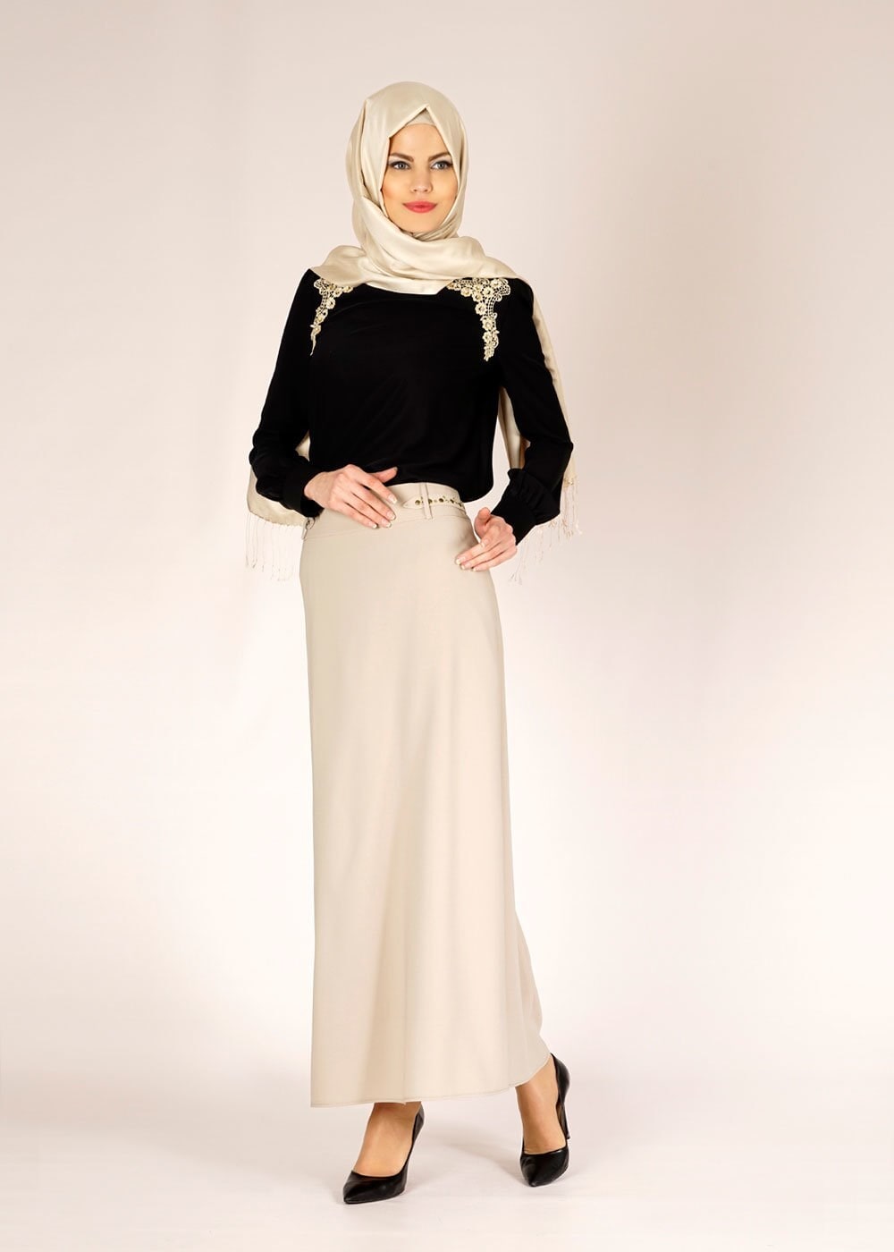 Tesettür giyim BEJ 6686 NAZENİN 9004 ETEK 40/48 TEK38
