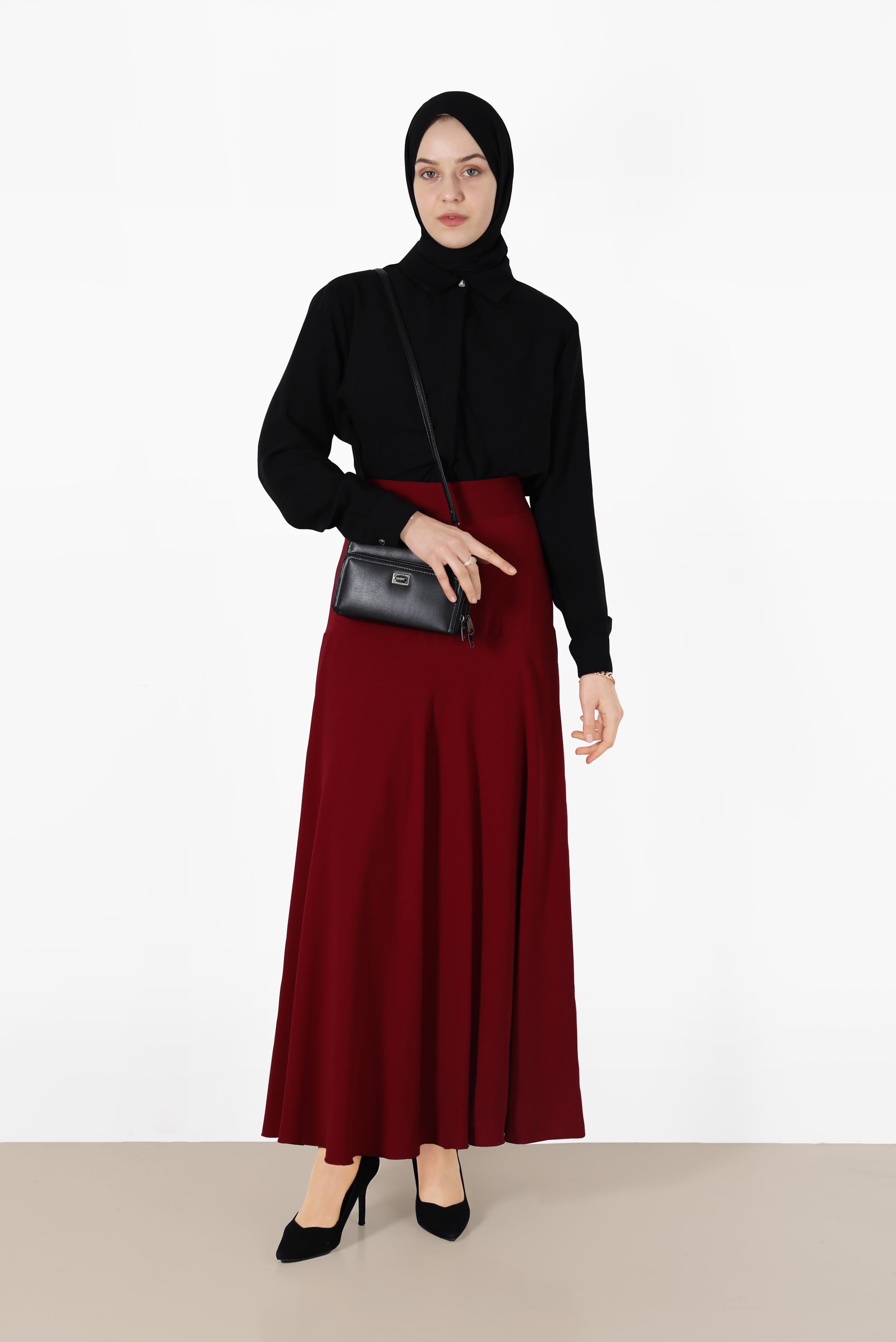 Tesettür giyim BORDO GENİŞ KESİM ETEK 6687