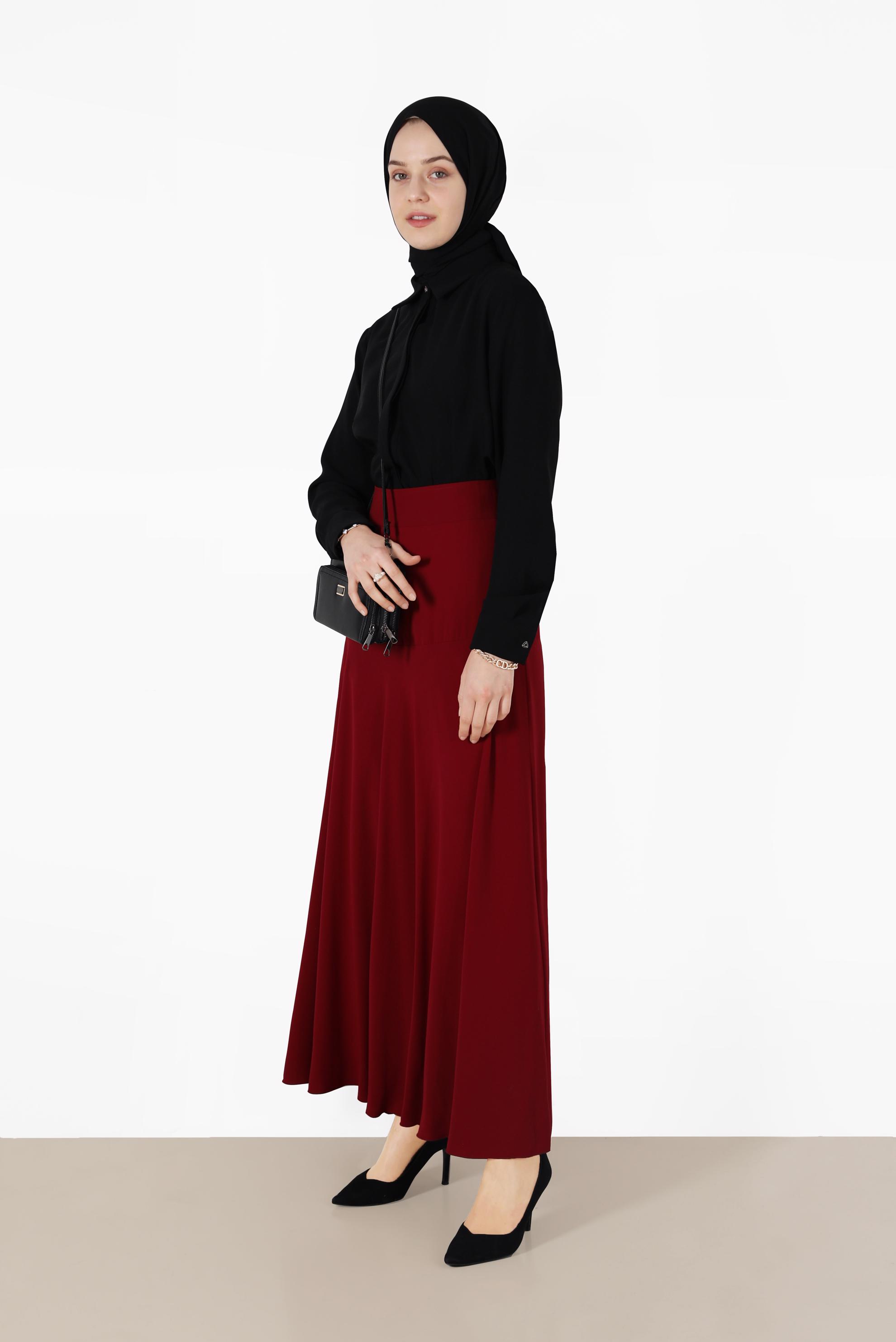 Tesettür giyim BORDO GENİŞ KESİM ETEK 6687