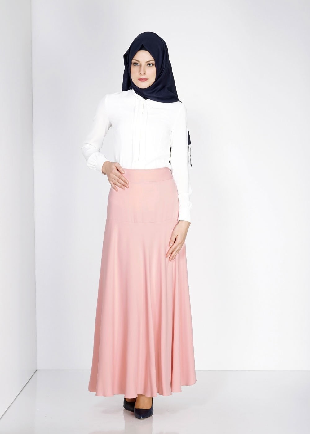 Tesettür giyim PUDRA GENİŞ KESİM ETEK 6687