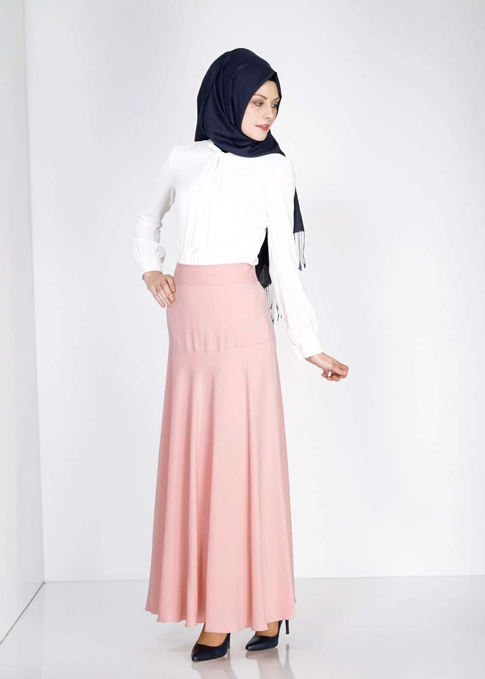 Tesettür giyim PUDRA GENİŞ KESİM ETEK 6687