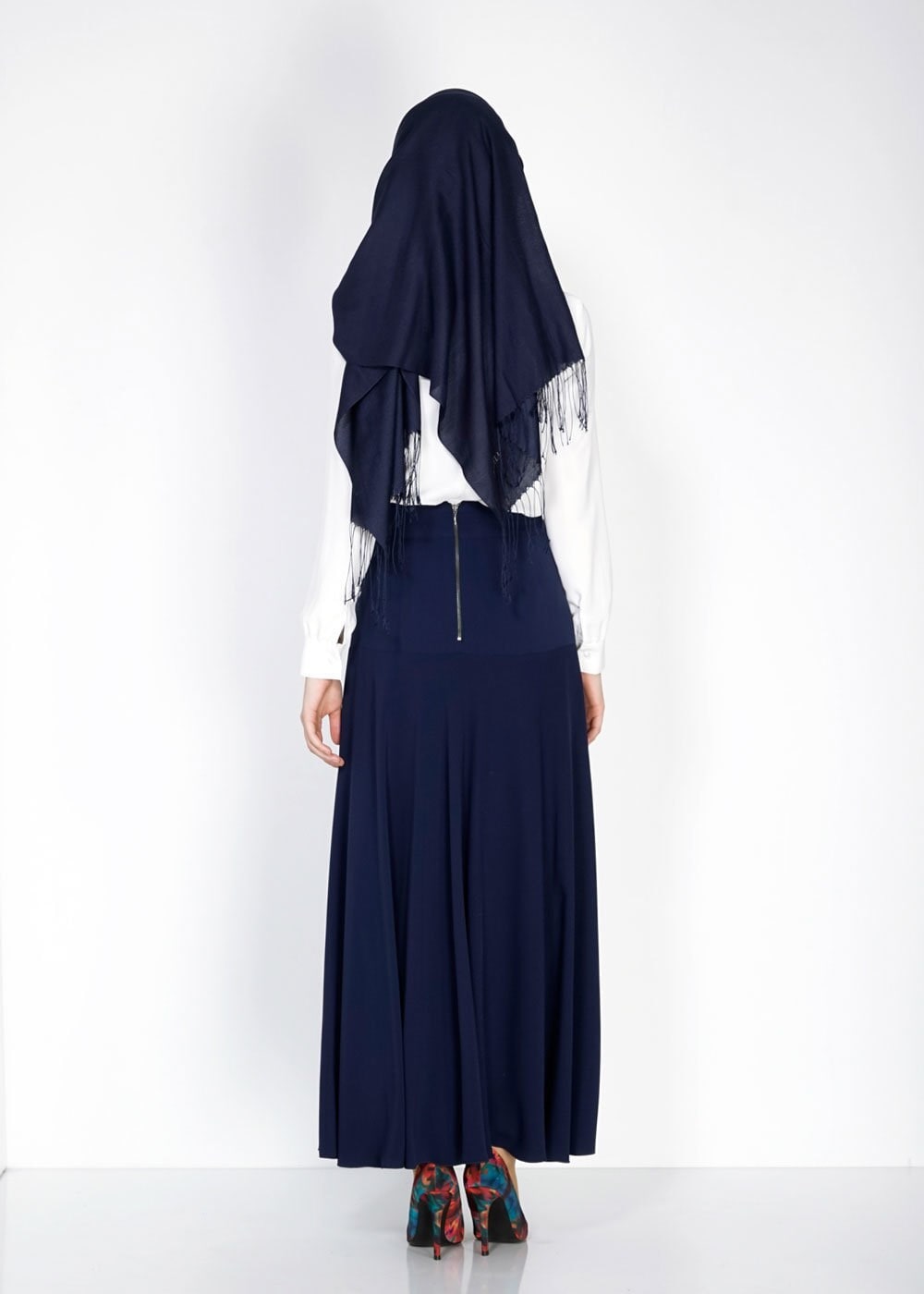 Tesettür giyim LACİVERT GENİŞ KESİM ETEK 6687