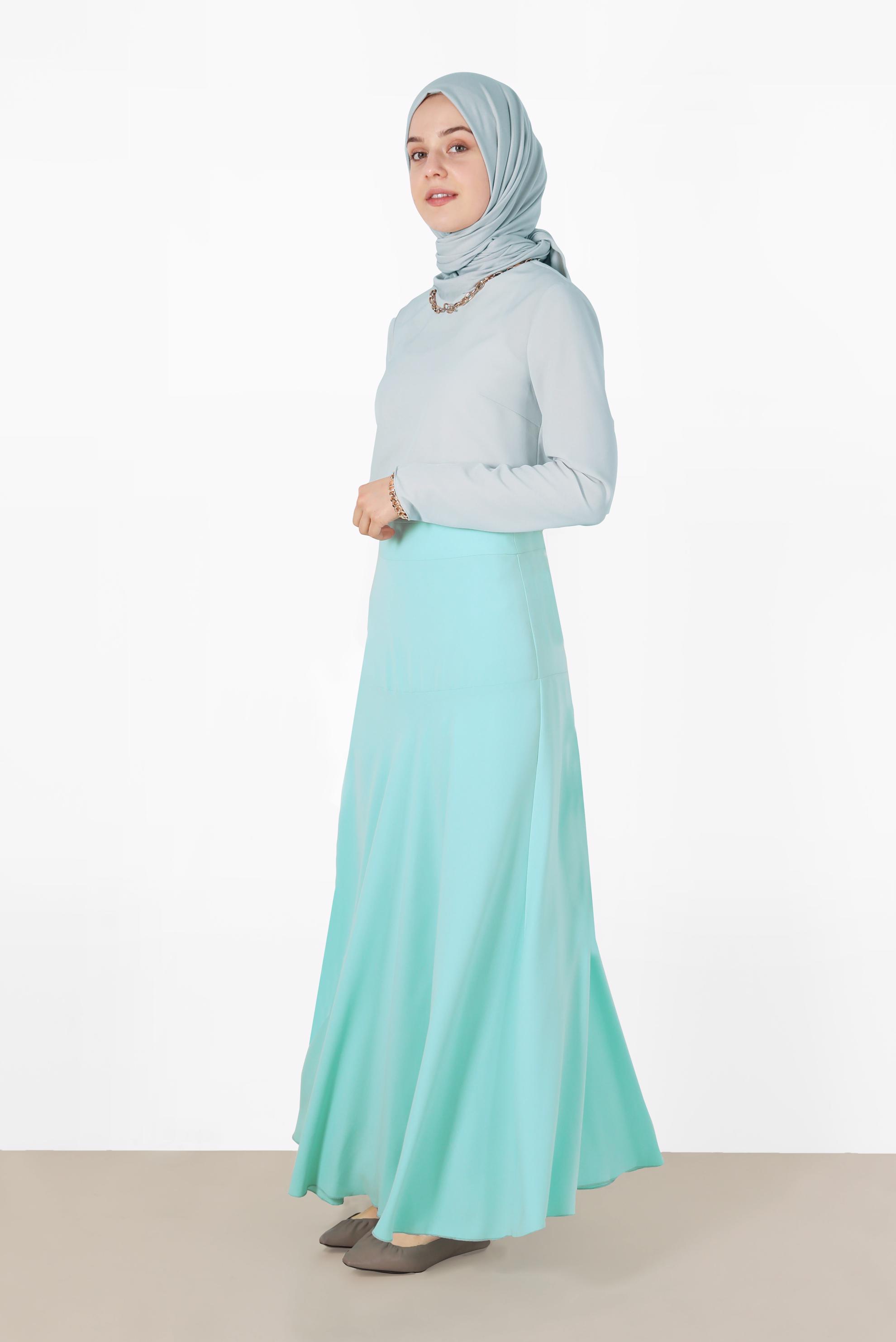 Tesettür giyim YEŞİL GENİŞ KESİM ETEK 6687