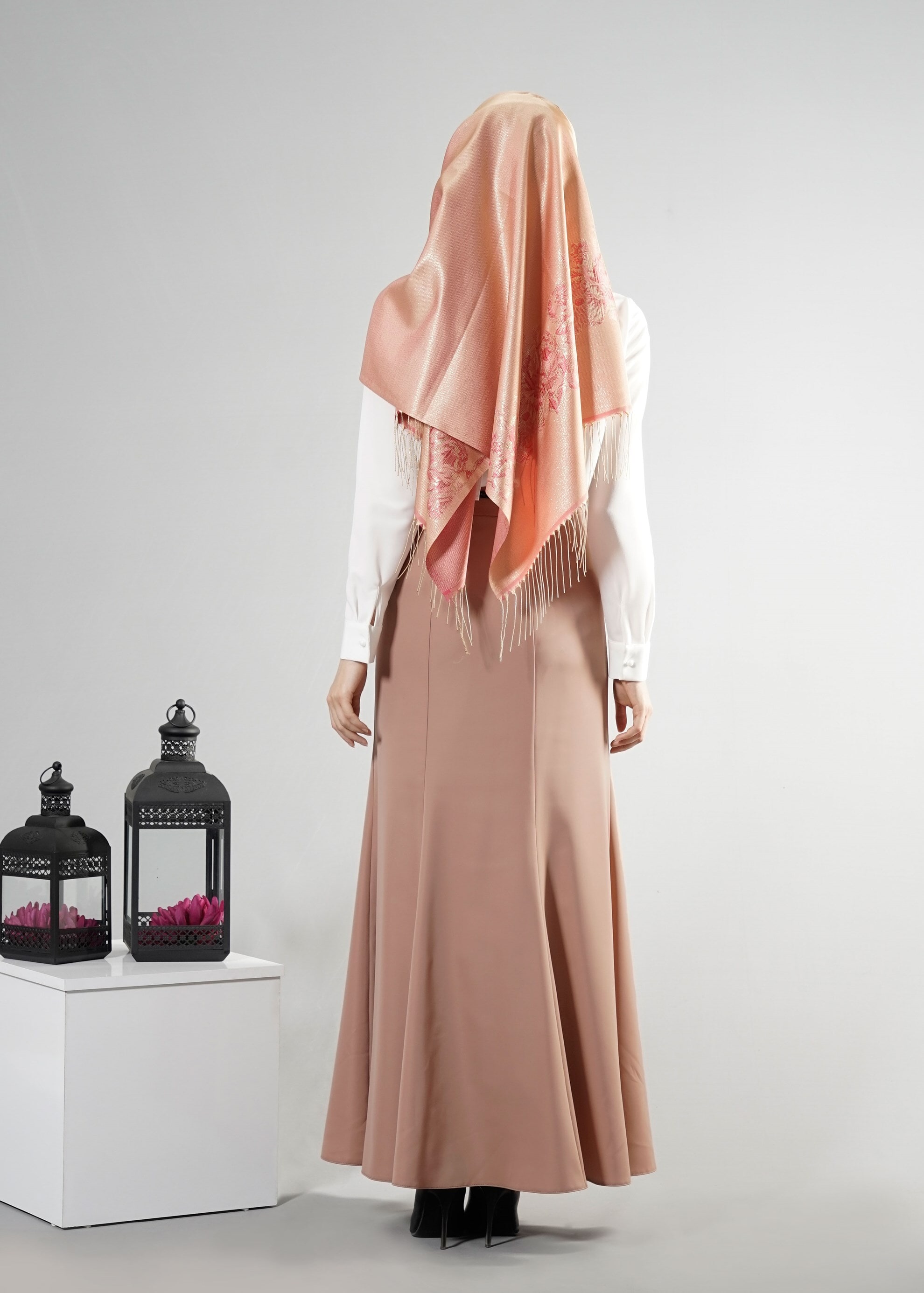 Tesettür giyim KAHVE VOLANLI DÜZ ETEK 6693