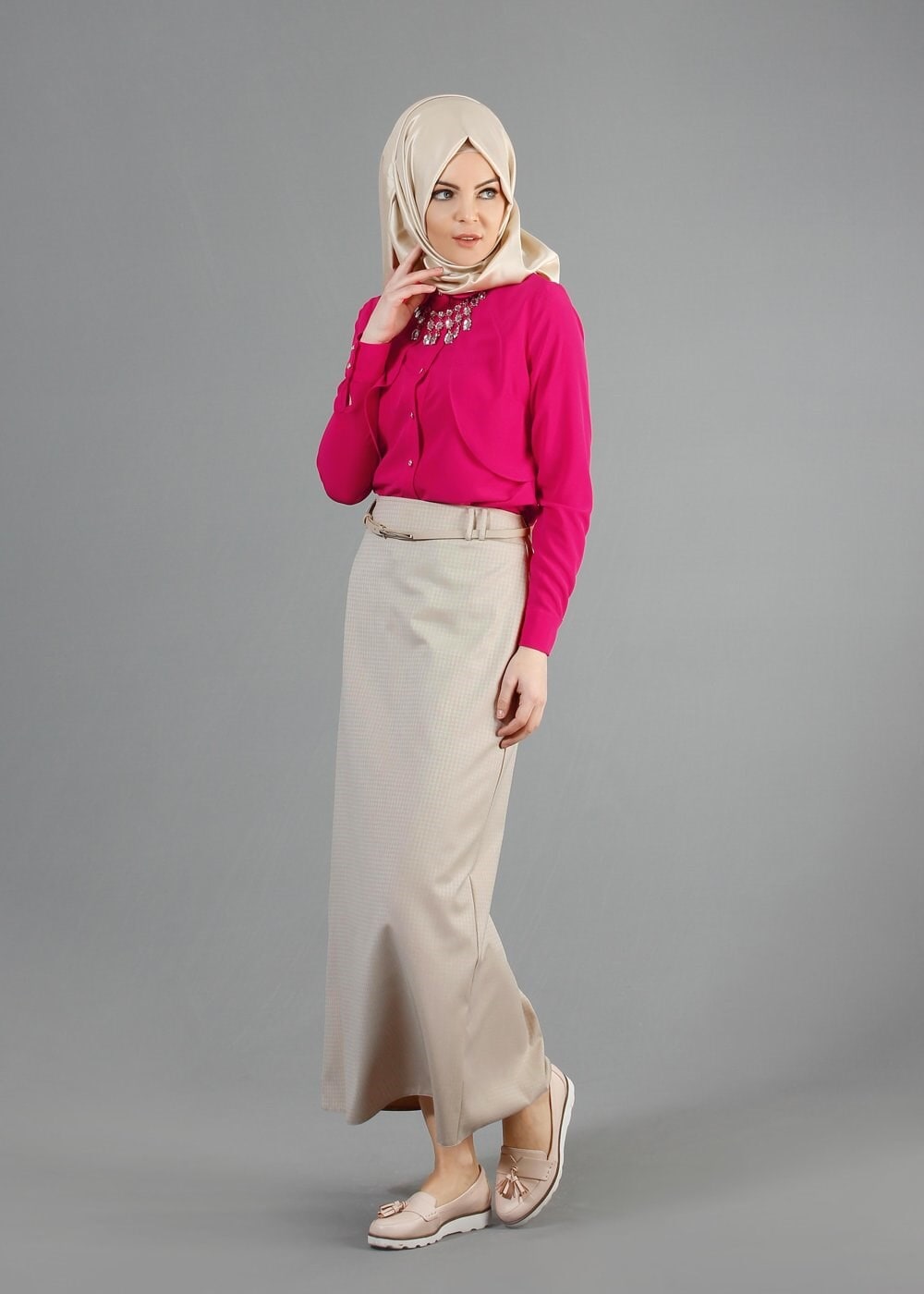 Tesettür giyim BEJ 6694 Crista Tesettür Etek