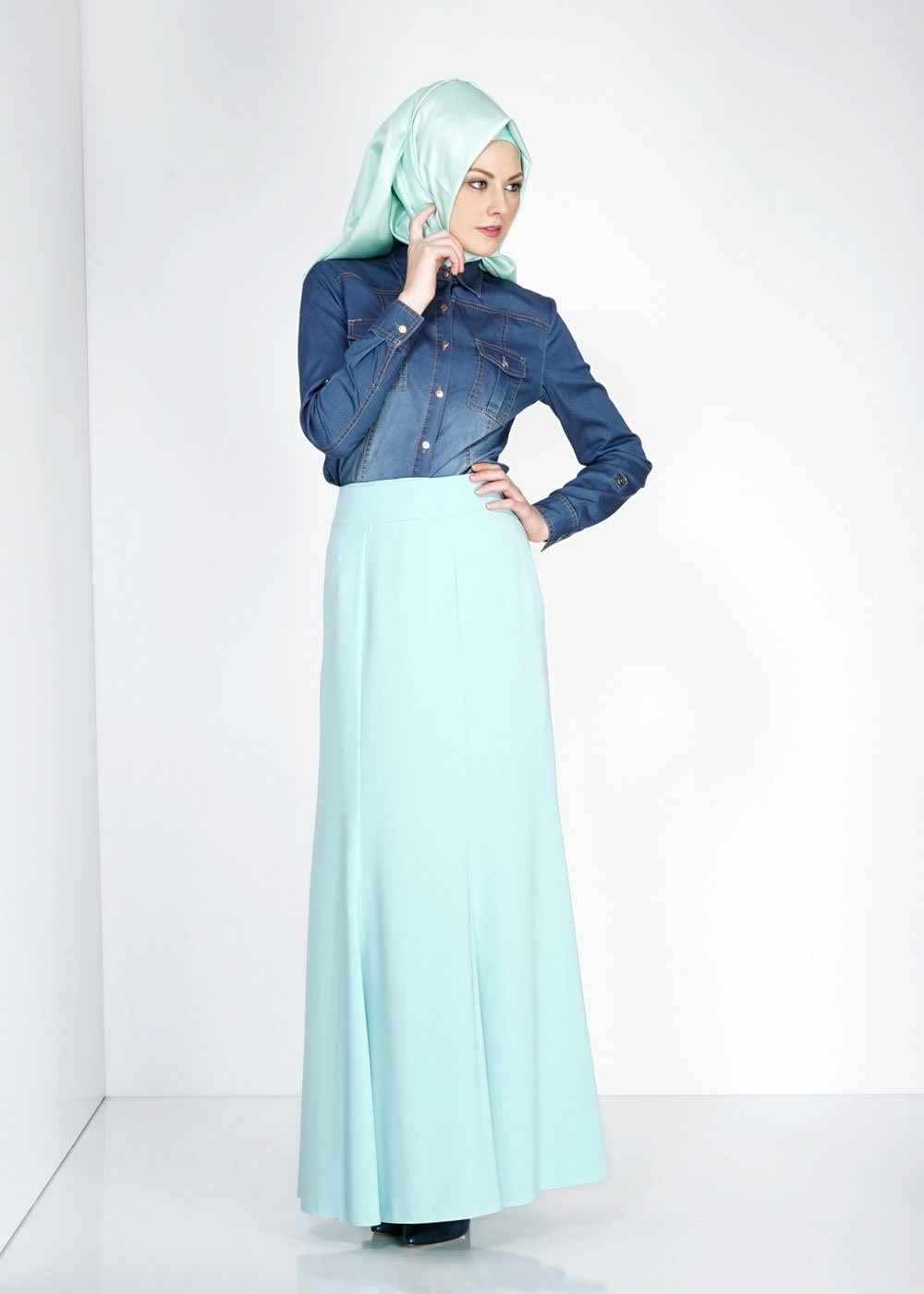Tesettür giyim YEŞİL 6695 Farah Tesettür Etek