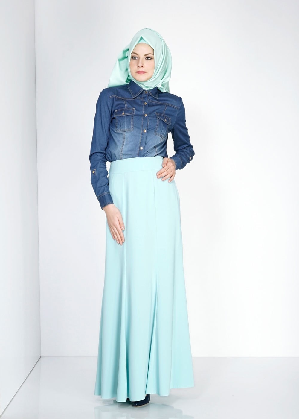 Tesettür giyim YEŞİL 6695 Farah Tesettür Etek