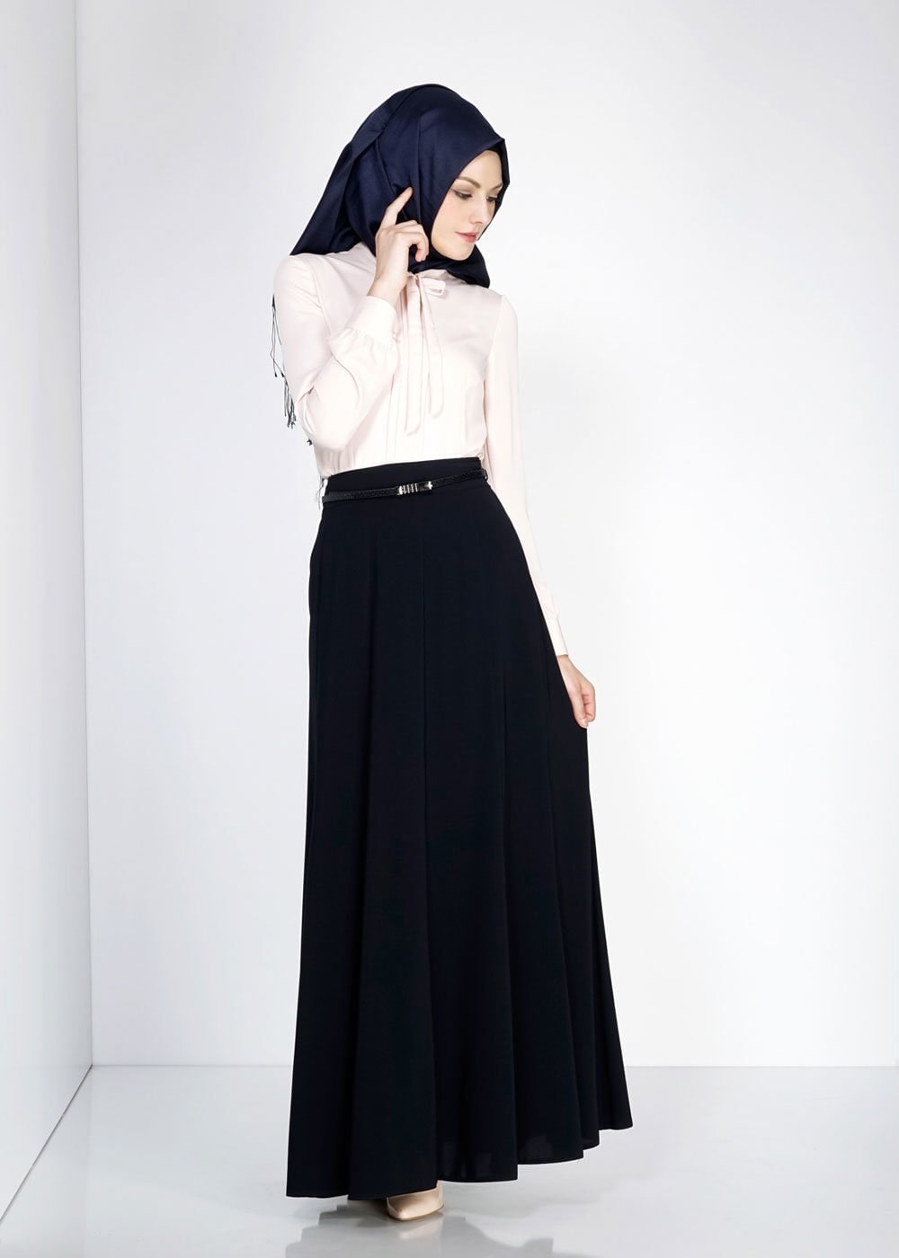 Tesettür giyim LACİVERT VOLANLI ETEK 6696