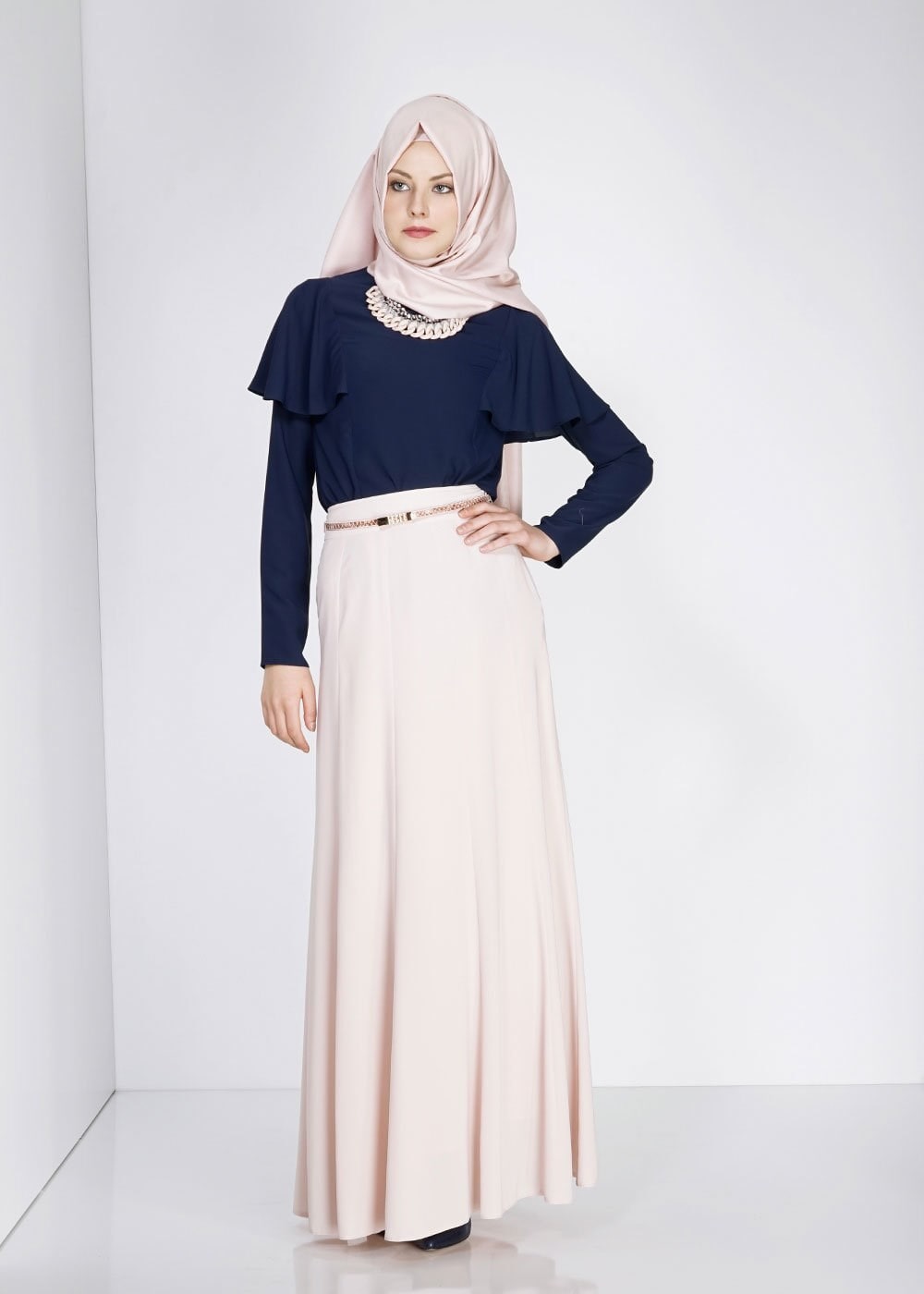 Tesettür giyim PUDRA VOLANLI ETEK 6696