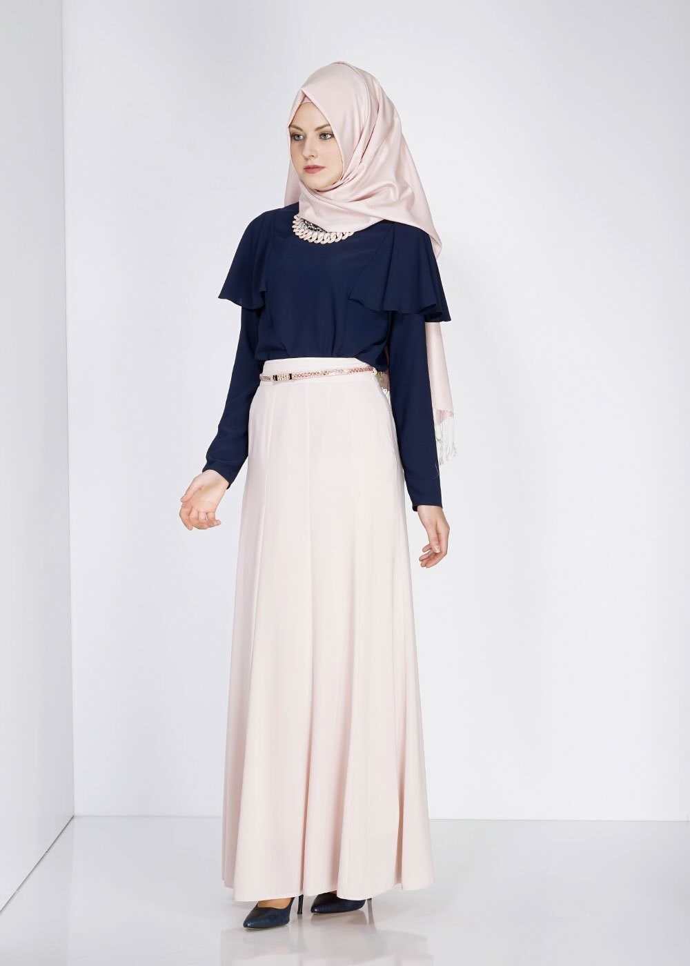 Tesettür giyim PUDRA VOLANLI ETEK 6696