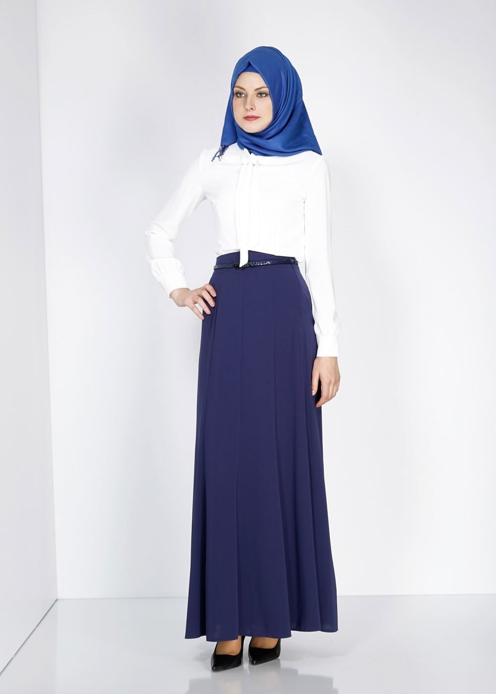 Tesettür giyim LACİVERT VOLANLI ETEK 6696