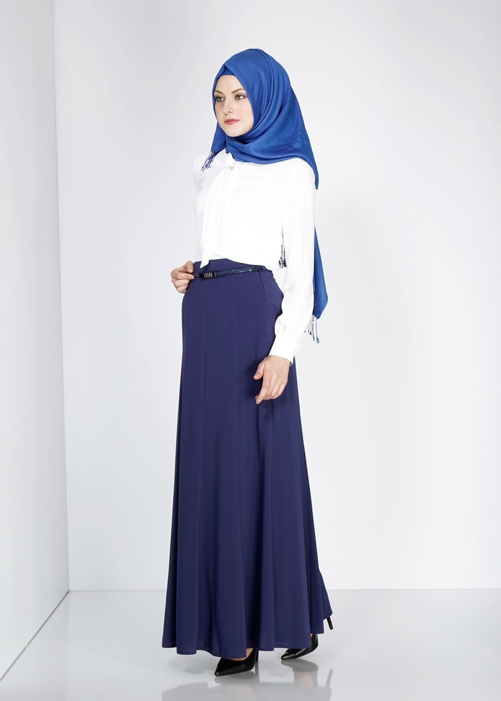 Tesettür giyim LACİVERT VOLANLI ETEK 6696