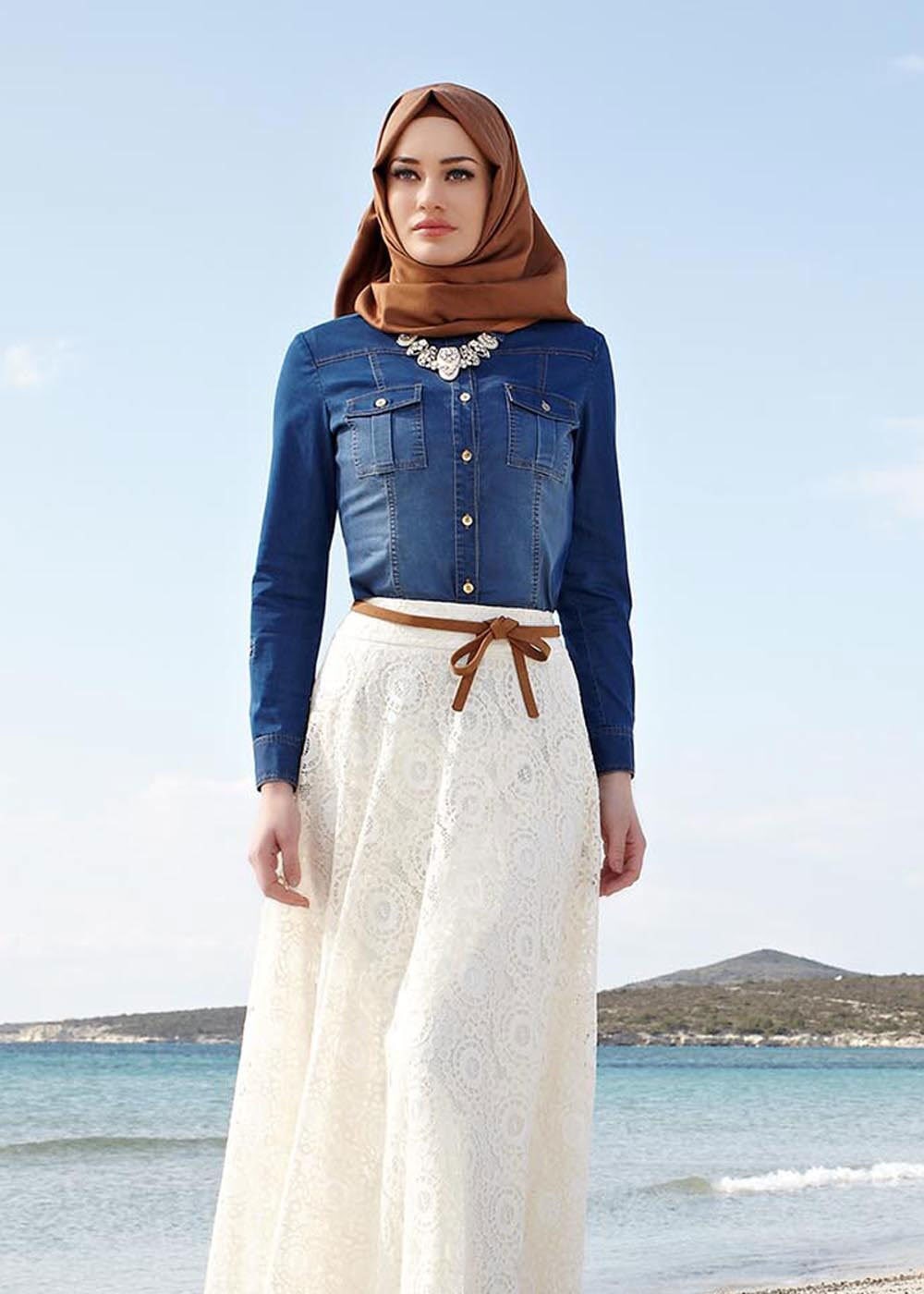 Tesettür giyim EKRU 6697 Moon Tesettür Etek