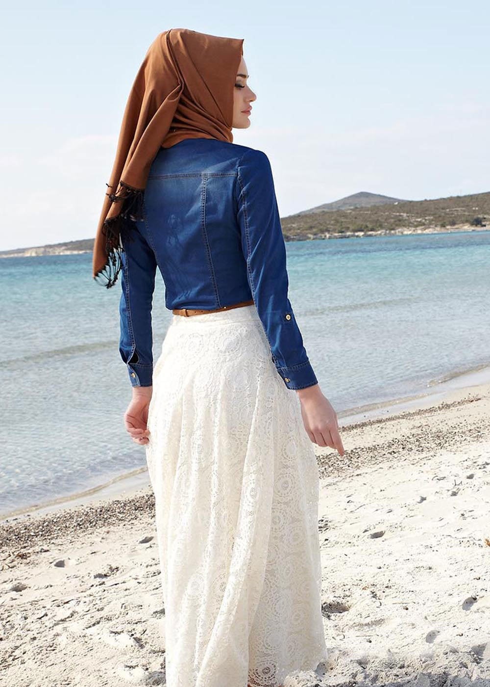 Tesettür giyim EKRU 6697 Moon Tesettür Etek