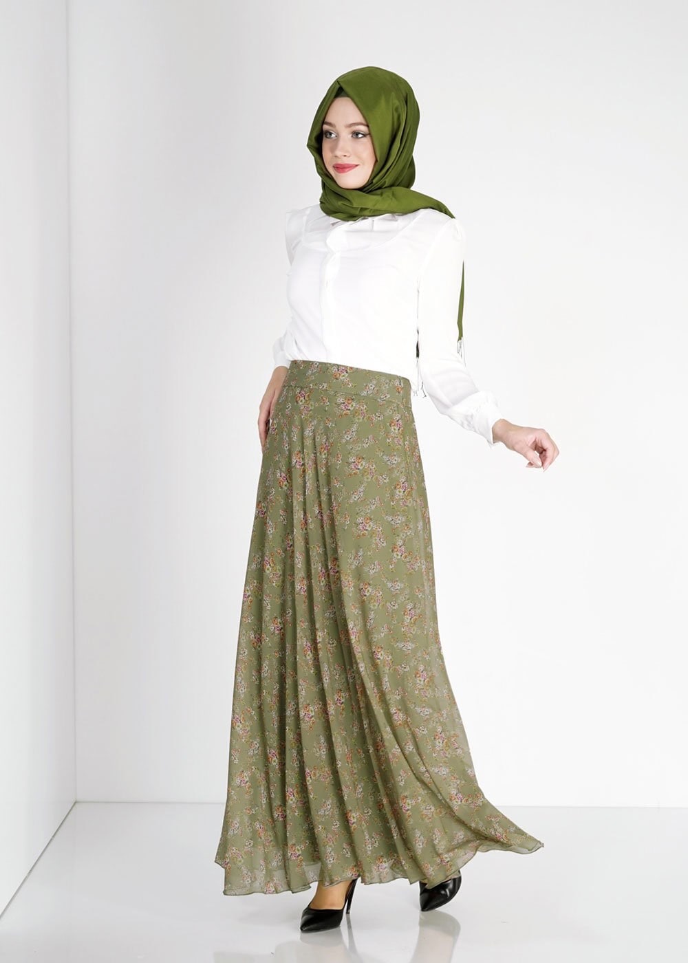 Tesettür giyim HAKİ 6698 Evite Tesettür Etek