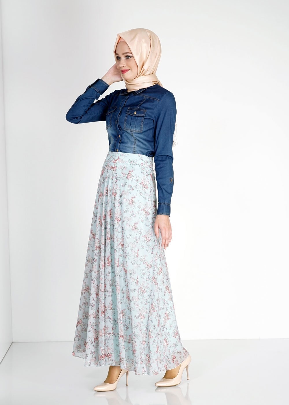 Tesettür giyim MAVİ 6698 Evite Tesettür Etek