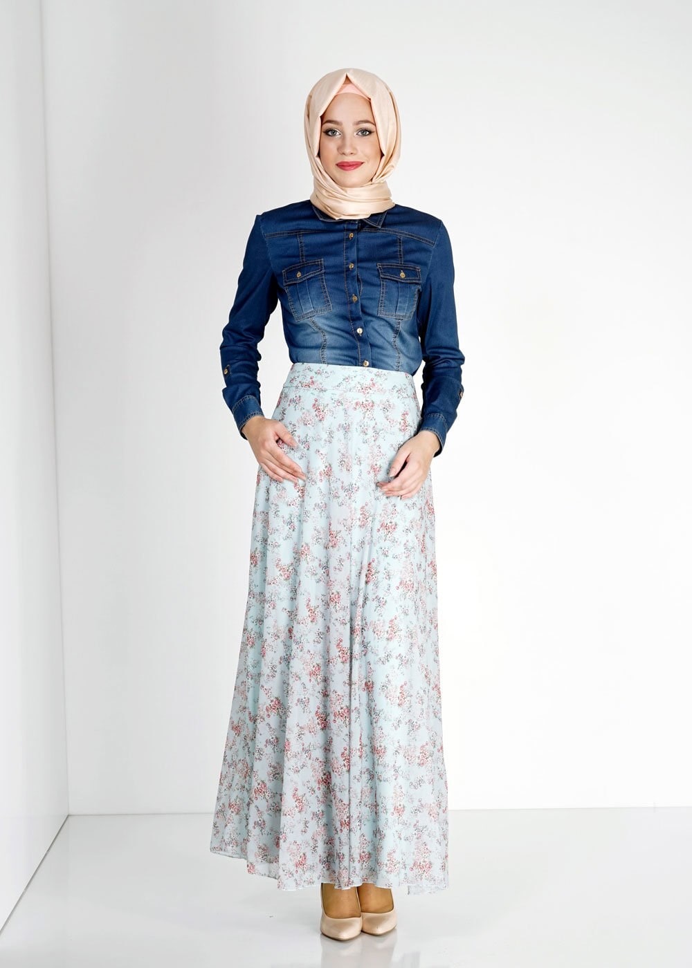 Tesettür giyim MAVİ 6698 Evite Tesettür Etek