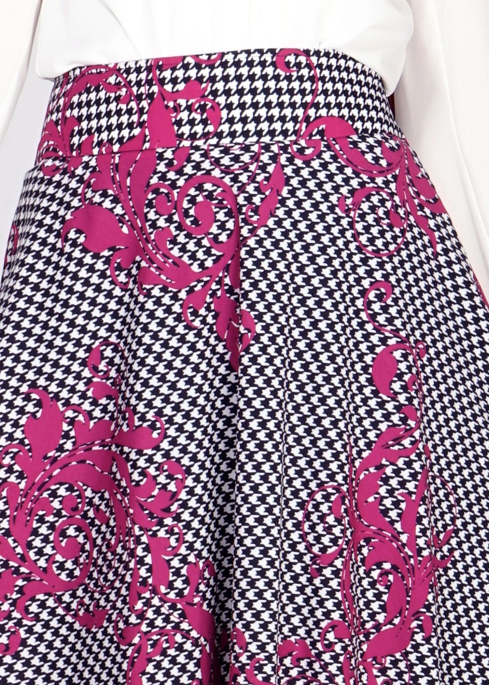 Tesettür giyim FUŞYA DESENLİ ARKASI BAĞLAMA DETAYLI KREP ETEK 6700