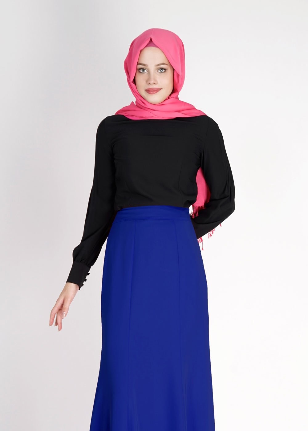 Tesettür giyim LACİVERT ETEK UCU İŞLEME DETAYLI ETEK 6702