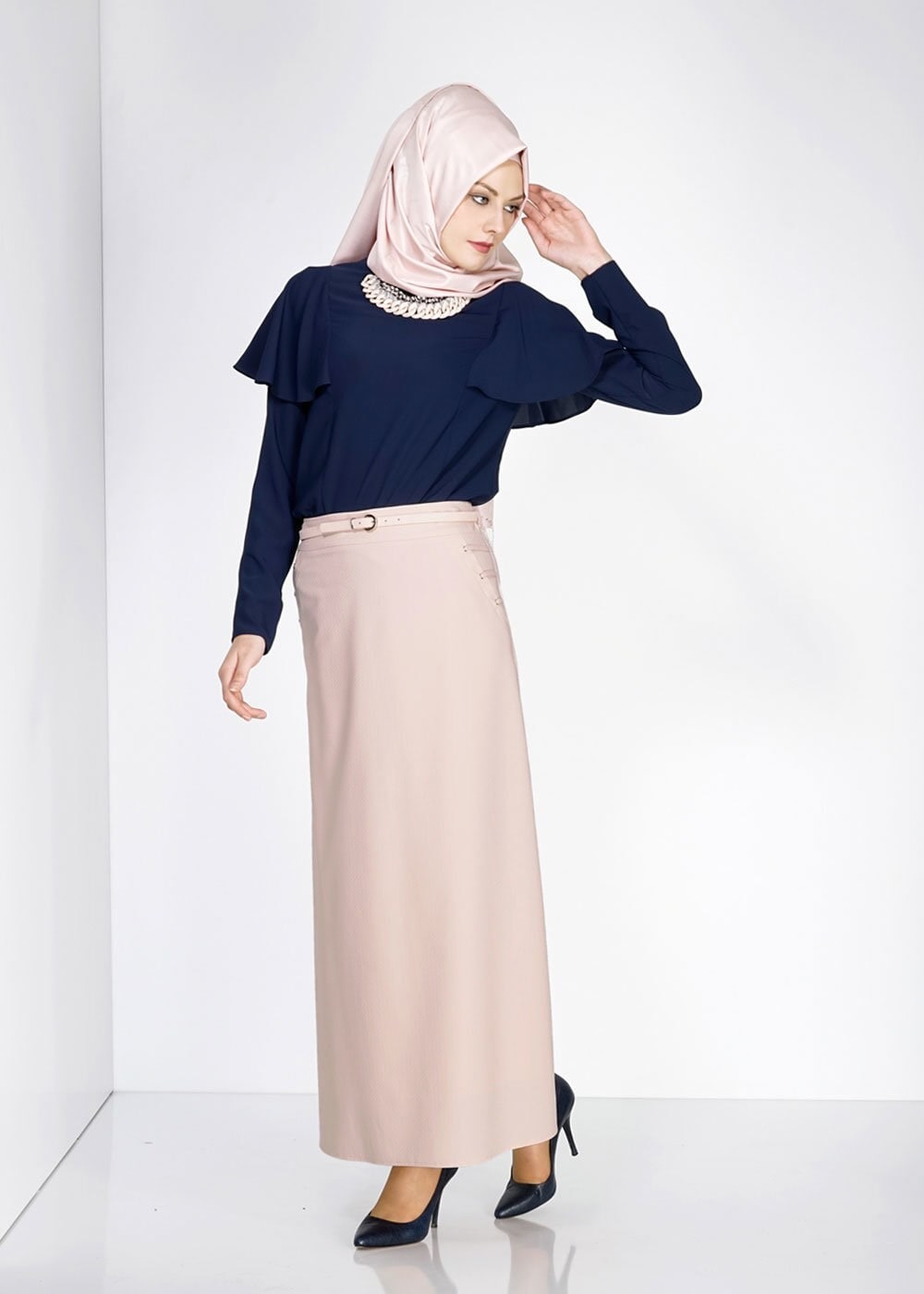 Tesettür giyim PUDRA 6704 Ladin Tesettür Etek