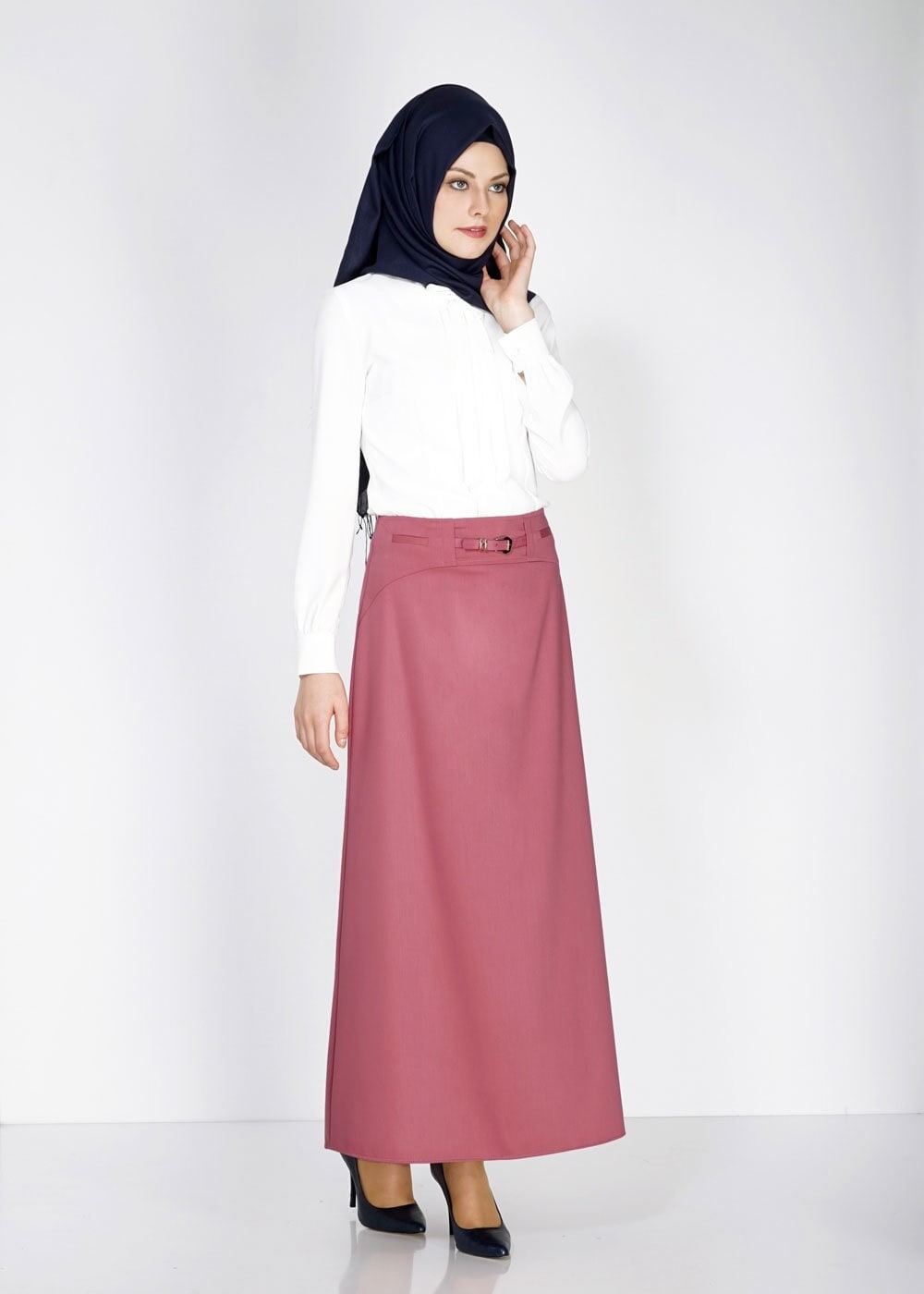 Tesettür giyim TURUNCU KEMER DETAYLI ETEK 6706 