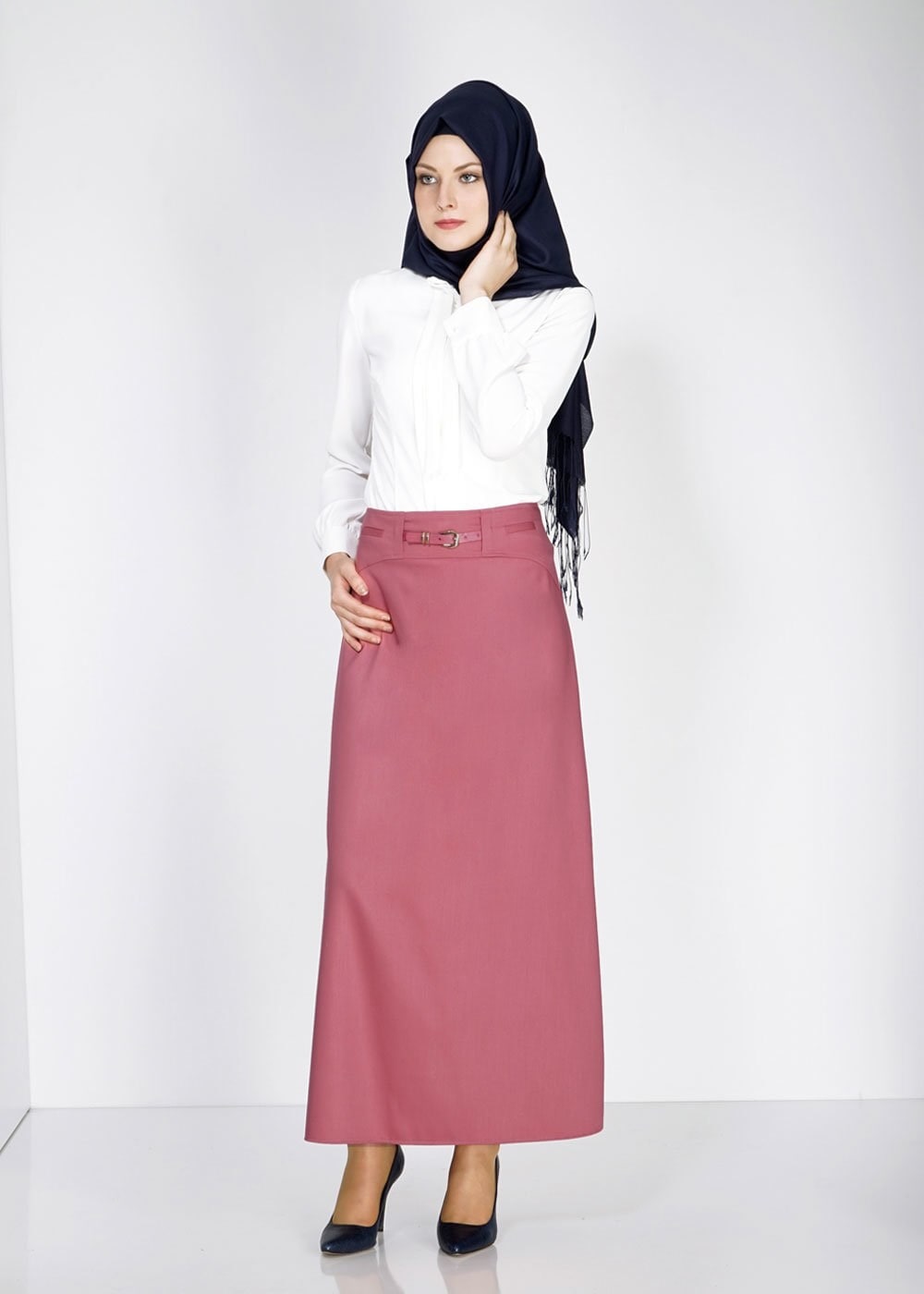 Tesettür giyim TURUNCU KEMER DETAYLI ETEK 6706 