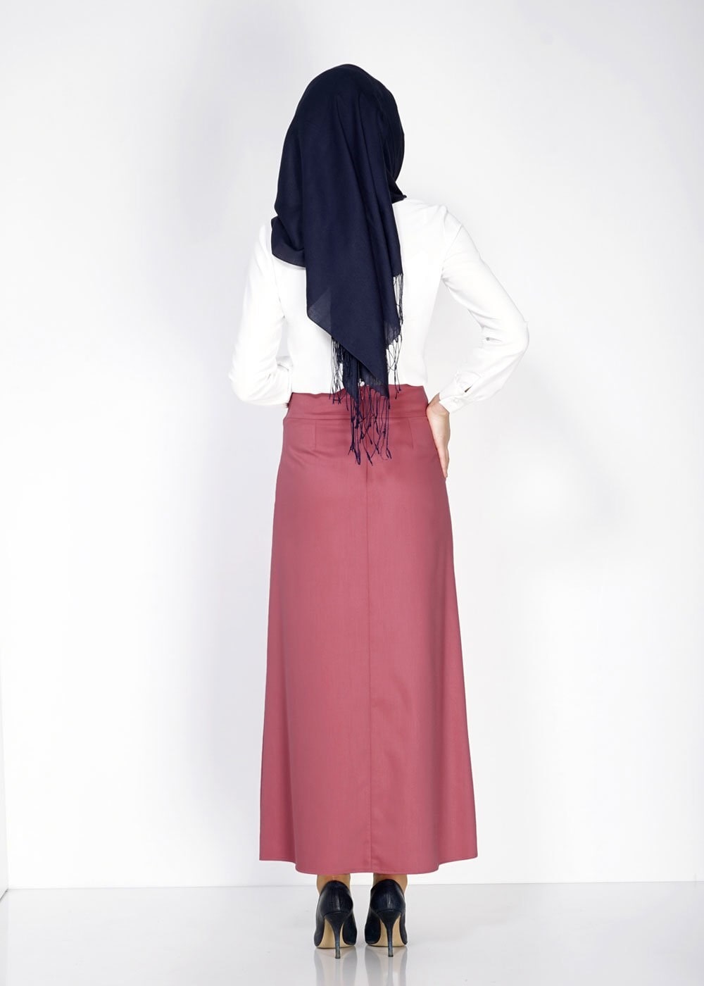 Tesettür giyim TURUNCU KEMER DETAYLI ETEK 6706 