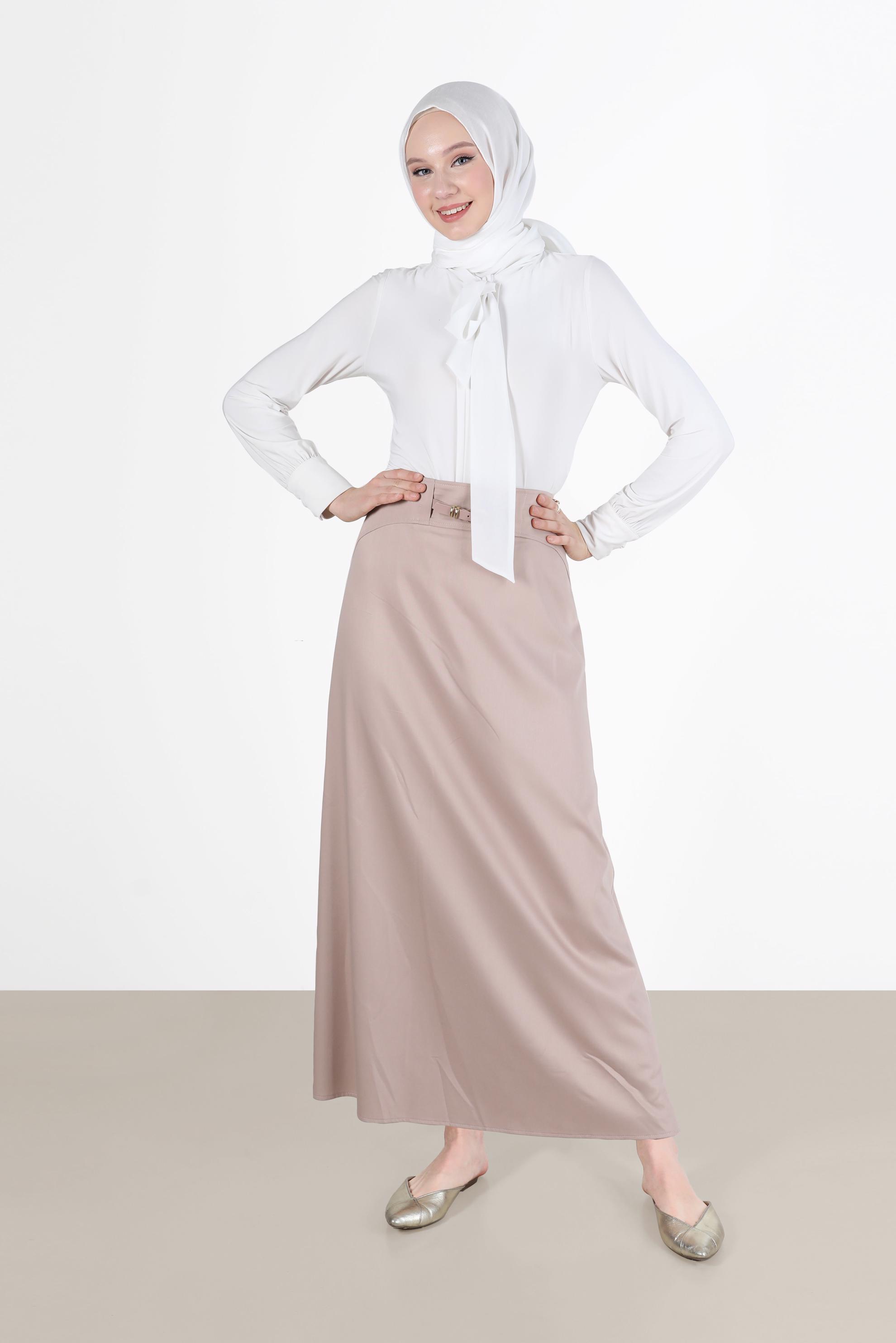 Tesettür giyim PUDRA KEMER DETAYLI ETEK 6706 