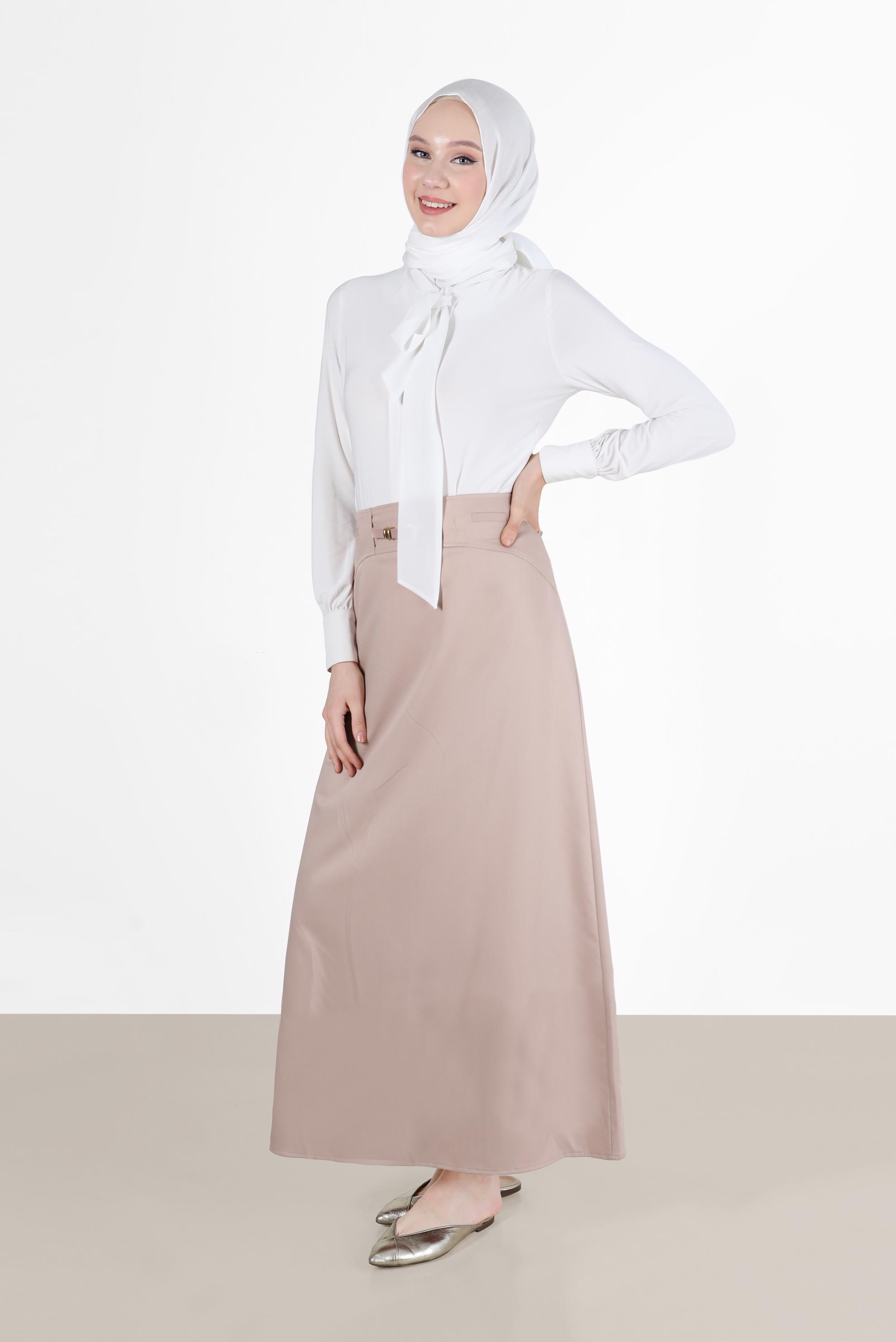 Tesettür giyim PUDRA KEMER DETAYLI ETEK 6706 