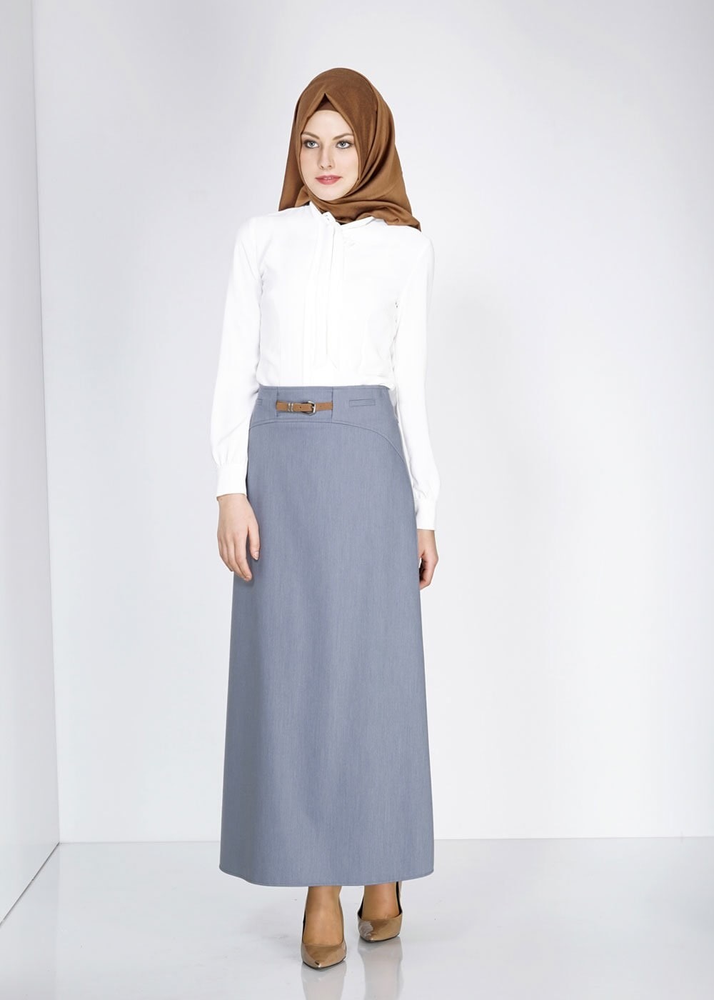 Tesettür giyim LACİVERT KEMER DETAYLI ETEK 6706 